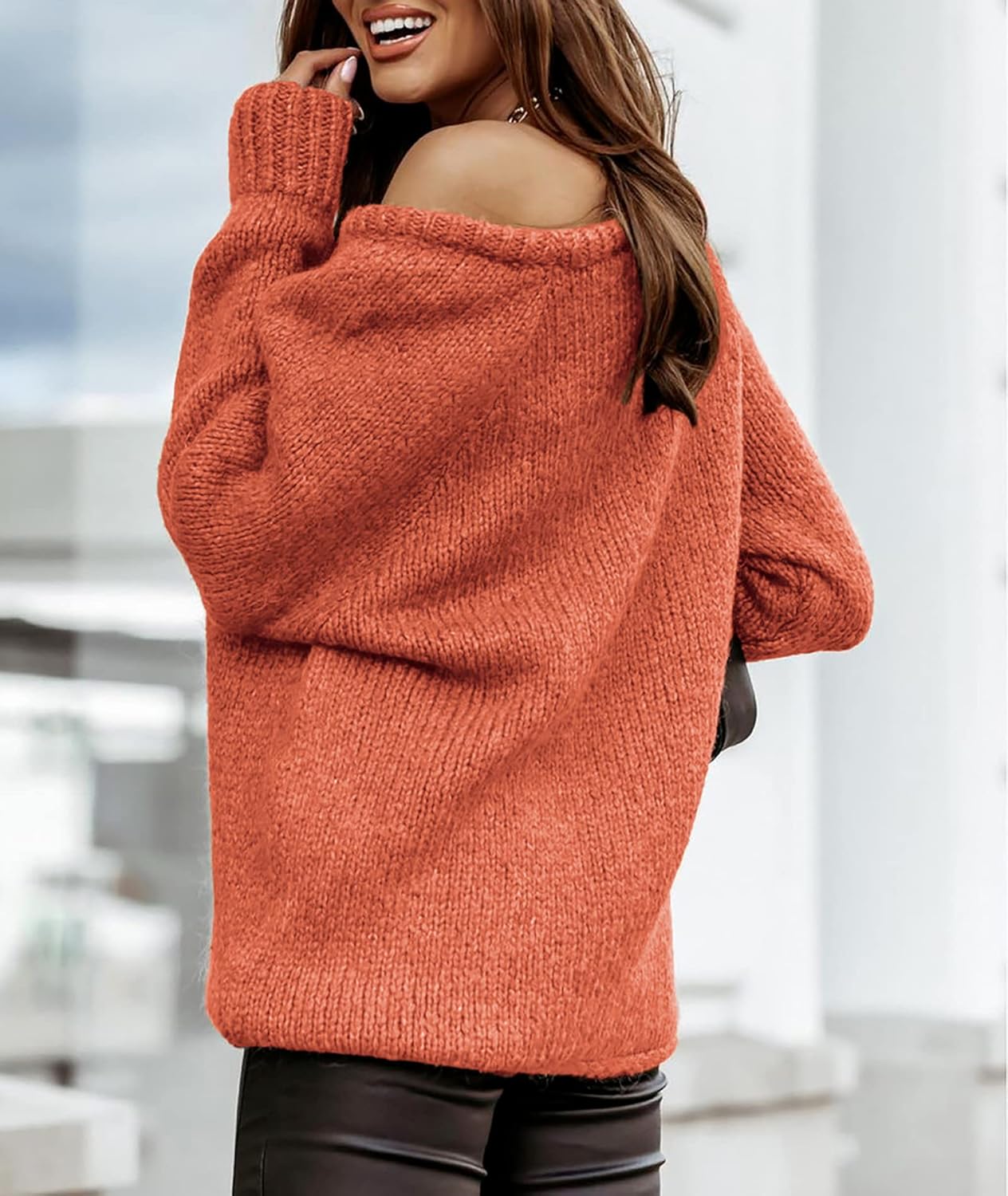 BTFBM Women Casual Long Sleeve Fall Sweaters Crew Neck Solid Color Soft Ribbed Knitted Oversized Pullover Loose Fit Jumper - Image 4