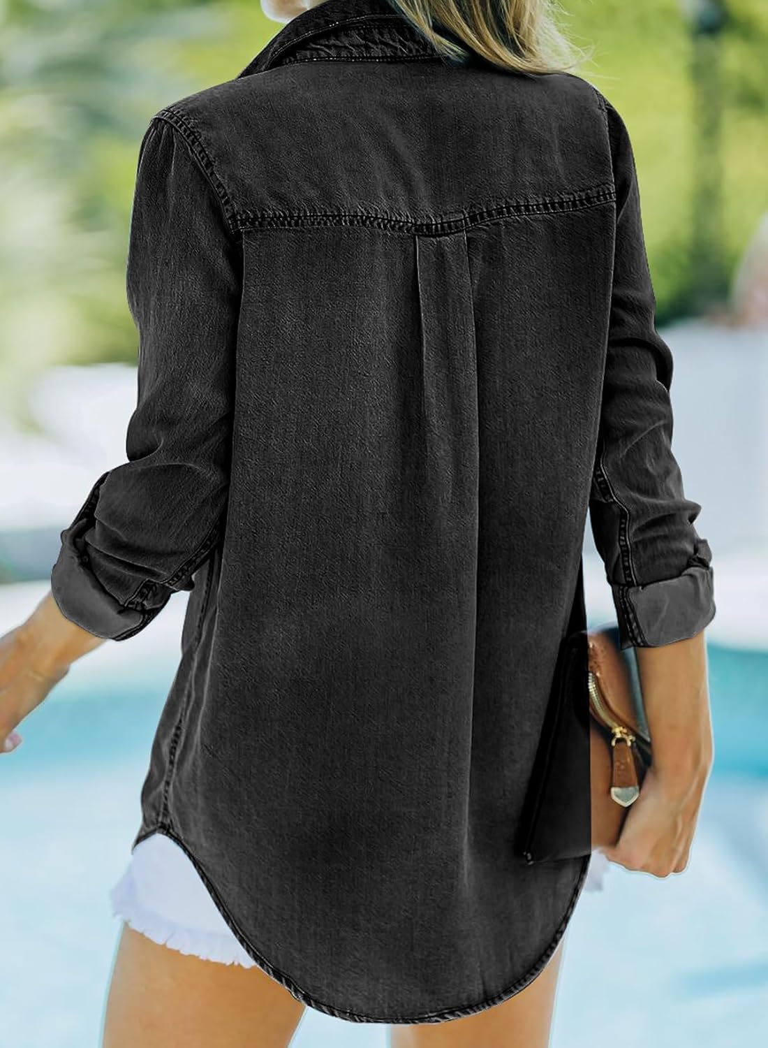 Sidefeel Women's Denim Top Long Sleeve Jean Shirt Button Down Denim Shirt - Image 2