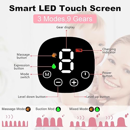 Miniatura 4 de Extractor de leche manos libres, extractores de leche portátiles para lactancia, bomba eléctrica portátil inalámbrica con 3 modos y 9 niveles, brida