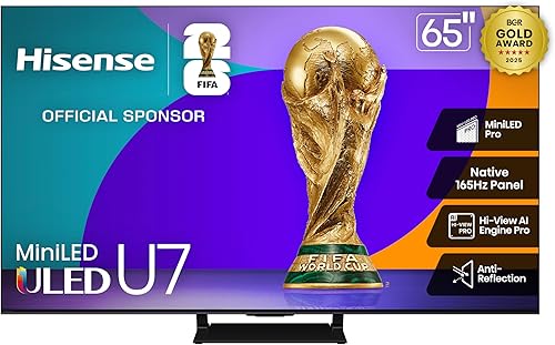Hisense Smart TV U7 Mini-LED ULED 4K UHD Premium Gaming Google, 65 pulgadas (65U75QG, Mod. 2025) QLED, Native 165Hz, VRR 288, hasta 3000 Nits,