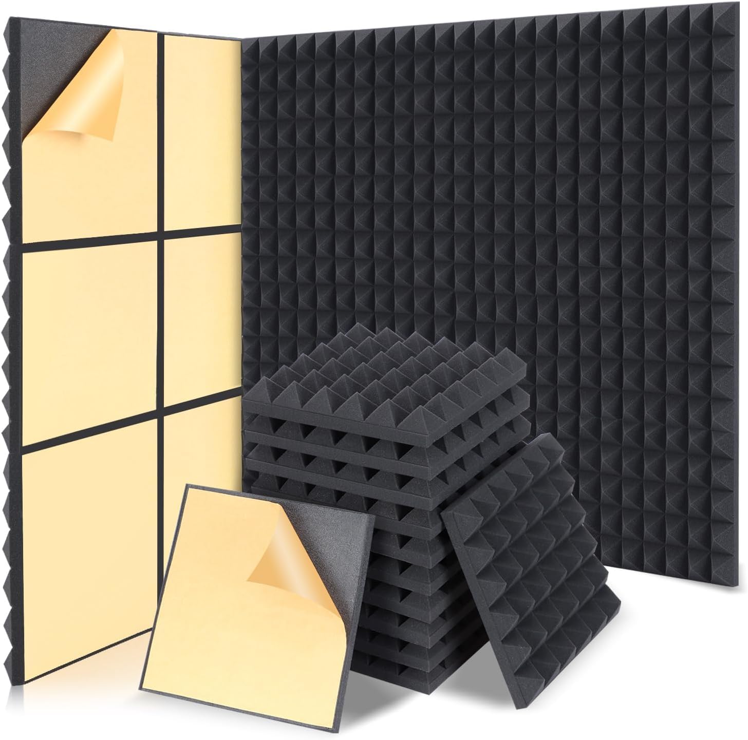36 Sheets, Self-Adhesive Sound Absorption Material, Extra Thick Soundproofing Material, Adhesive Included, 11.8 x 11.8 x 2.0 inches (30 x 30 x 5 cm), Self-Adhesive Soundproofing Sheet, Walls