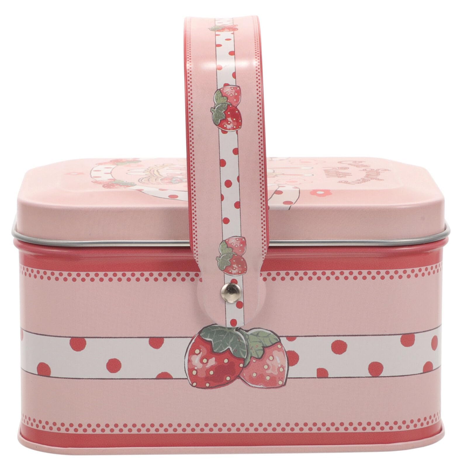 Cookie Tin Cute Strawberry Candy Tin Container Empty Metal Tins Box with Handle Rectangle Biscuit Storage Tin Can Goody Treat Tin for Christmas Wedding Baby Shower Party Favor