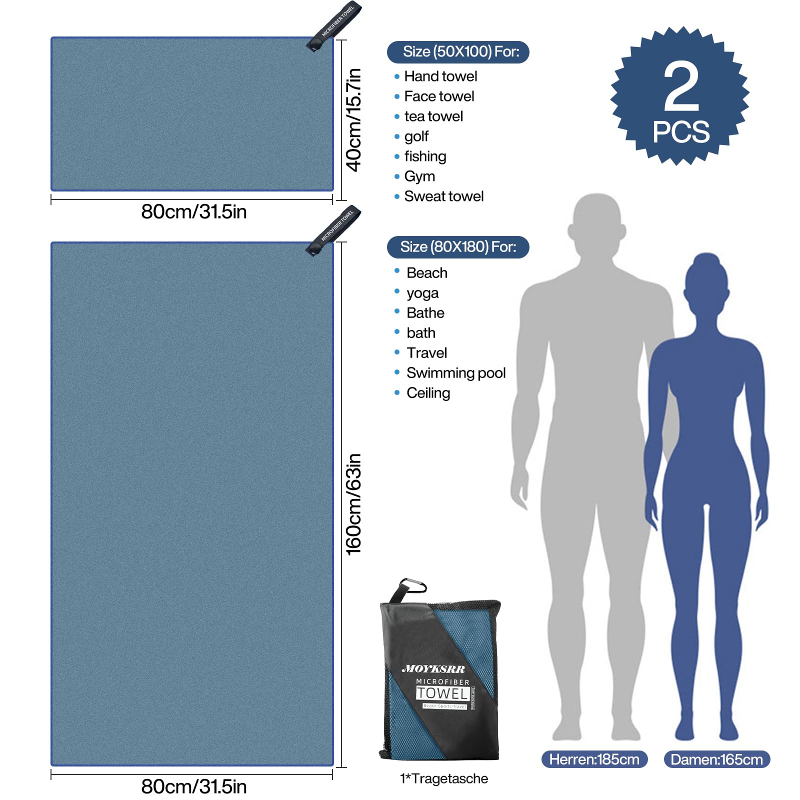 Muyoka Toalla De Playa De Microfibra, 80 × 160 Cm Toalla Sin Arena Secado Rápido Impreso Toalla Grande Para Acampar Toalla Liviana A Rayas Para Mujeres Hombres Niños Natación Viajar Playa Gimnasio