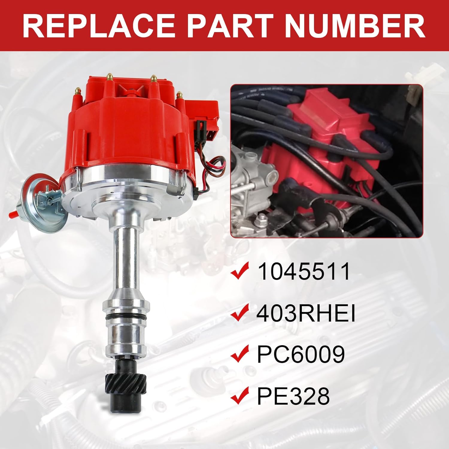Ignition Distributor Replacement For Oldsmobile Olds V8 260 307 330 350 400 403 425 455 Engine 1968-1976 Replace 1045511 403RHEI PC6009 PE328 HEI Distributor w/Cap & Rotor
