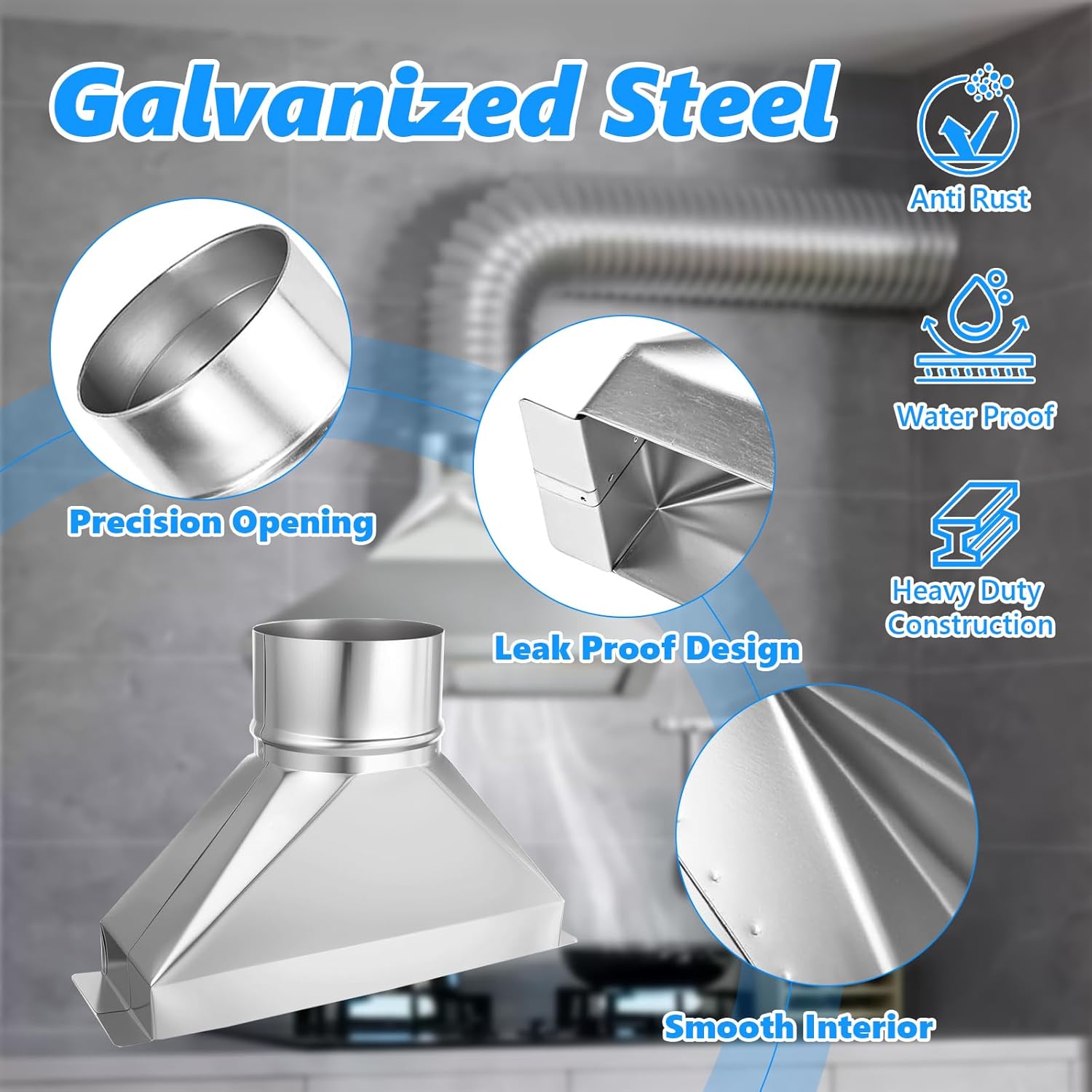 Joyzan 4" Dia Microwave Vent Kit, Rectangular to Round Duct Exhaust Galvanized Steel Transition Connecting Duct Fittings Adapter Heavy Duty HVAC Range Hood Dryer Ducting Hose Connector Pipe Reducer