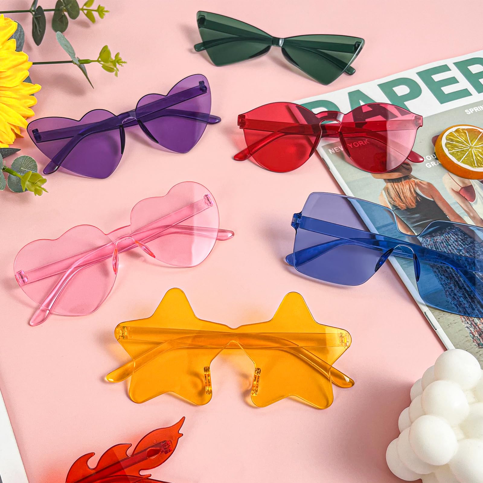 SUNOVELTIES 16 mieszanych stylów okulary przeciwsłoneczne bez oprawek damskie retro kolorowe okulary imprezowe na wieczór kawalerski sesja zdjęciowa akcesoria kostiumowe