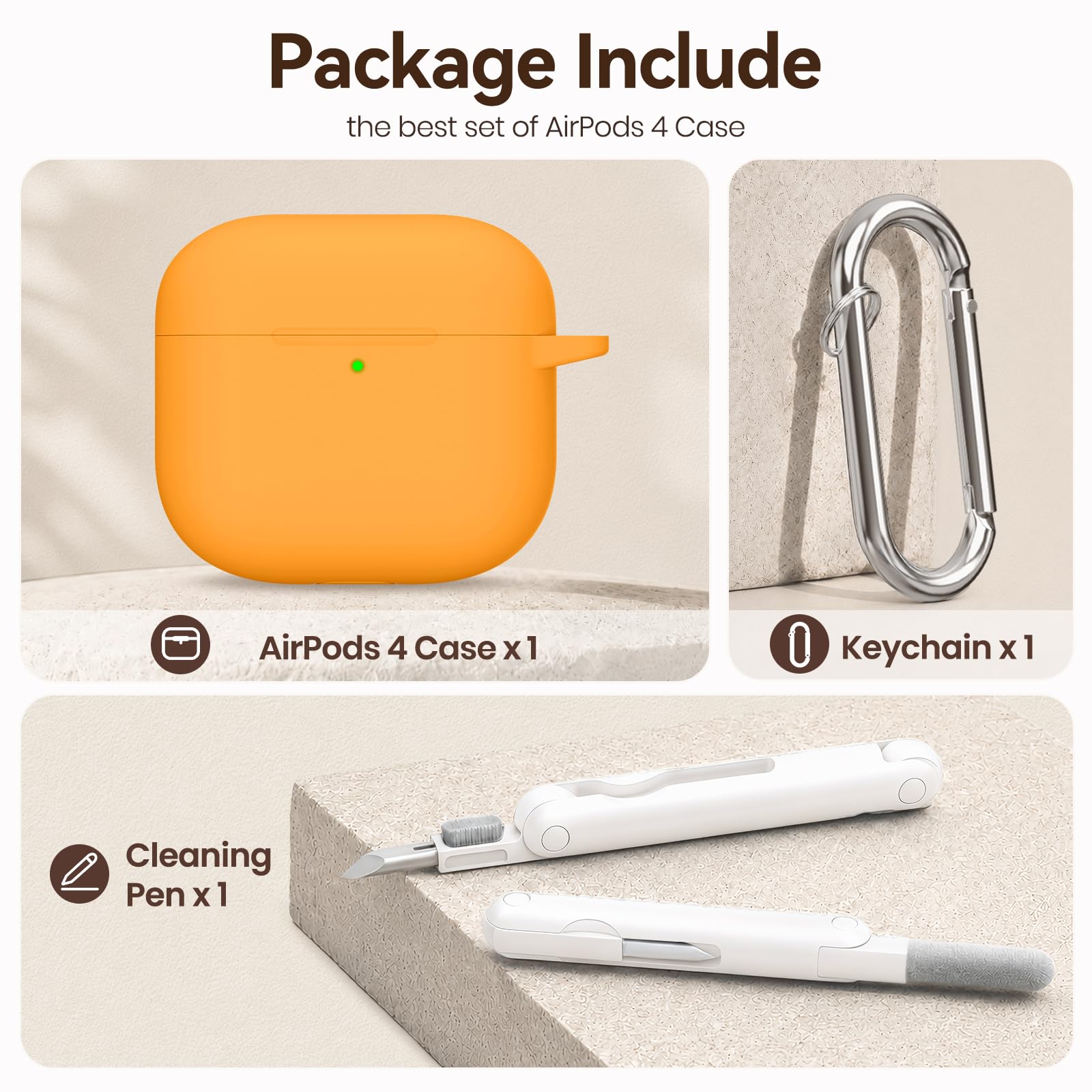 Etui kompatybilne z AirPods 4, miękki materiał silikonowy do etui AirPod 4, odporne na zarysowania, zestaw do czyszczenia i breloczki do kluczy, odpowiednie do AirPods Pro 4th (2024