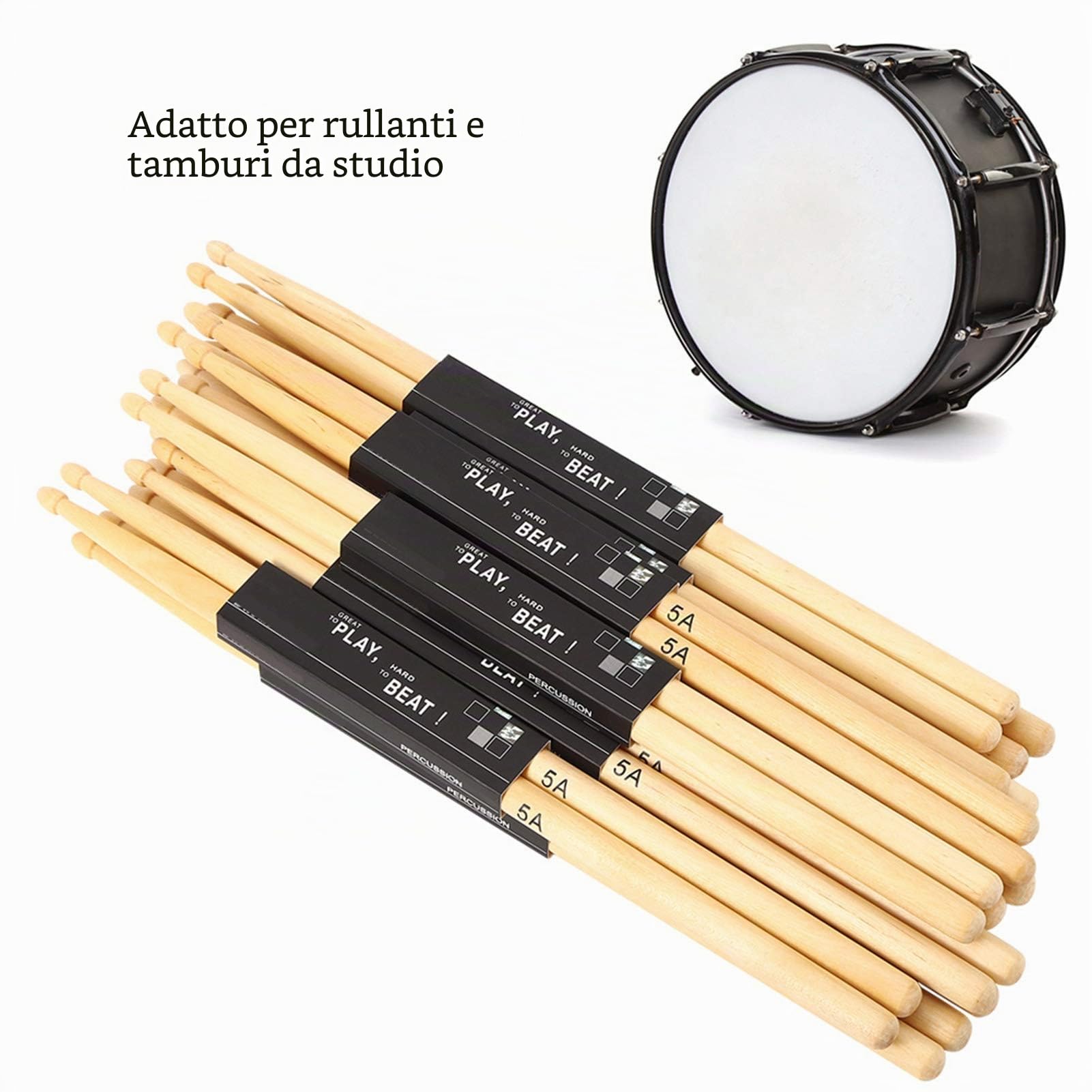 5a Bacchette per batteria Promark 40×9×6 12 paia di bacchette in legno d'acero rullante pratica sul palco prestazioni 5a