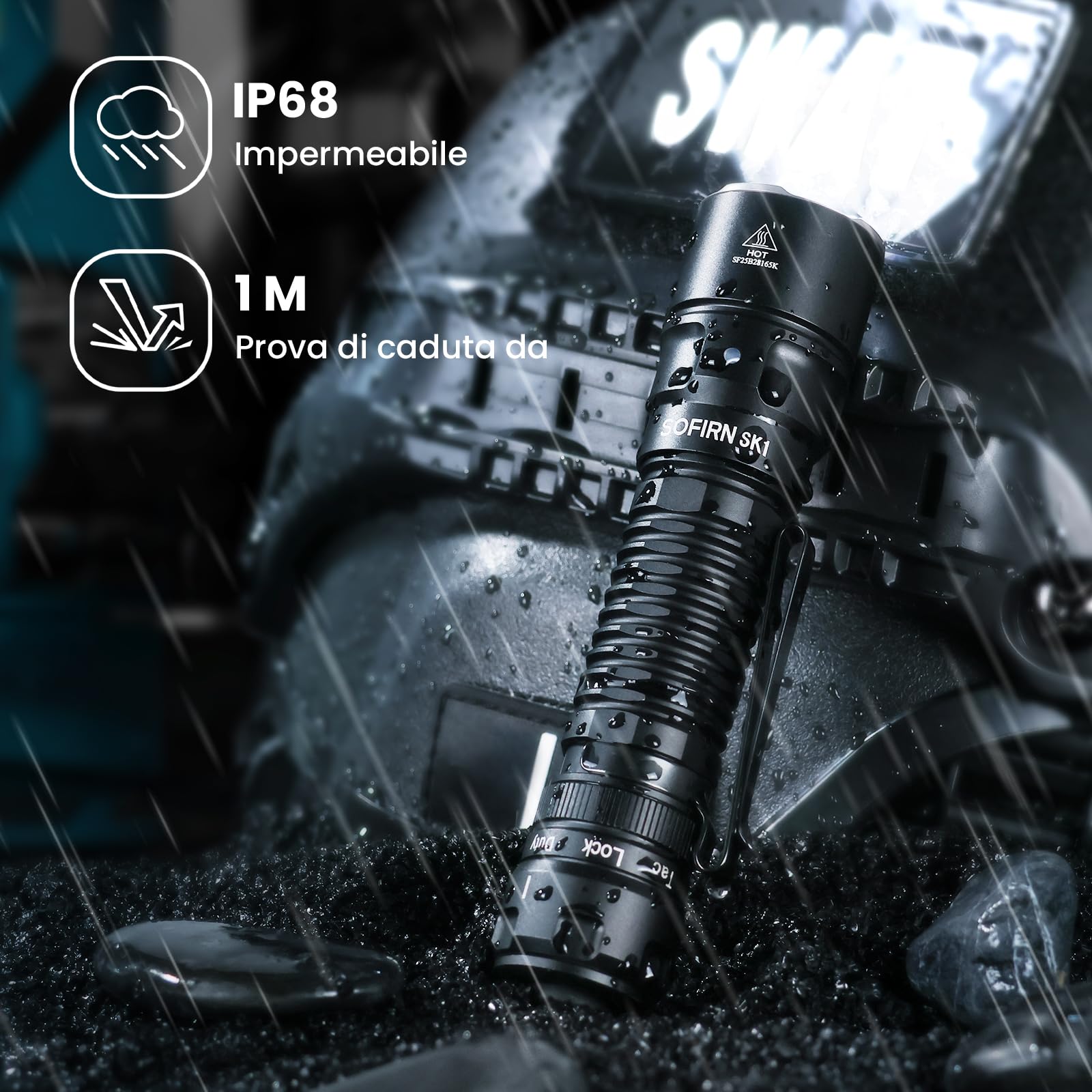 Sofirn SK1 Torcia LED Potente 1300 Lumen 479m Magnetica IPX8 Tattica | Torcia Led Ricaricabile USB-C Max 200H;Interruttore Magnetico;6 Modi;IPX8 Impermeabile Alluminio;Camping Caccia Soccorso EDC