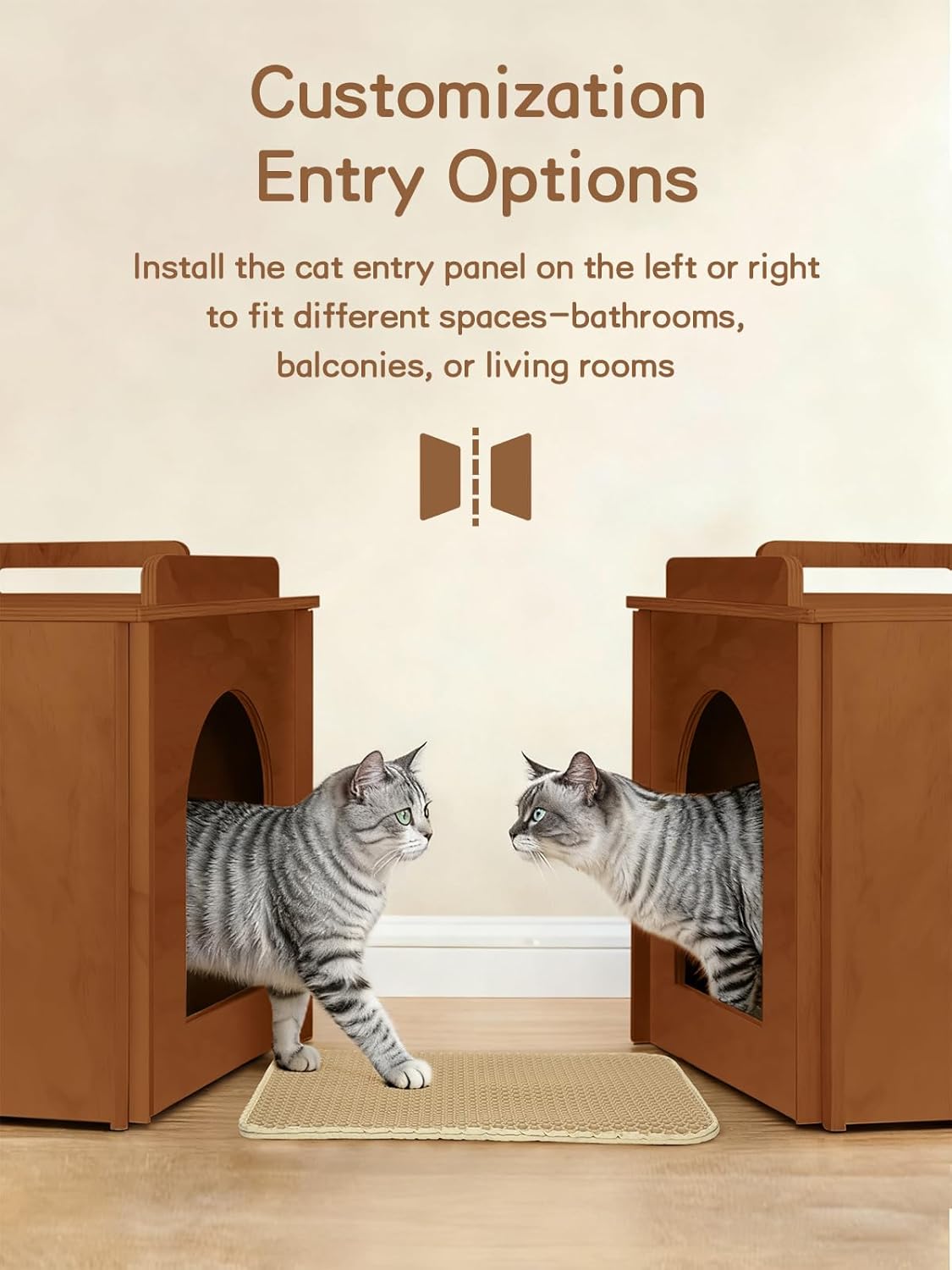 Wooden Cat Litter Box Enclosure, Hidden Litter Box Furniture with Litter Mat, Multi-Functional Cat House, for Living Room Bedroom Indoor, 23.2 x 17.7 x 19.3 inches, Walnut