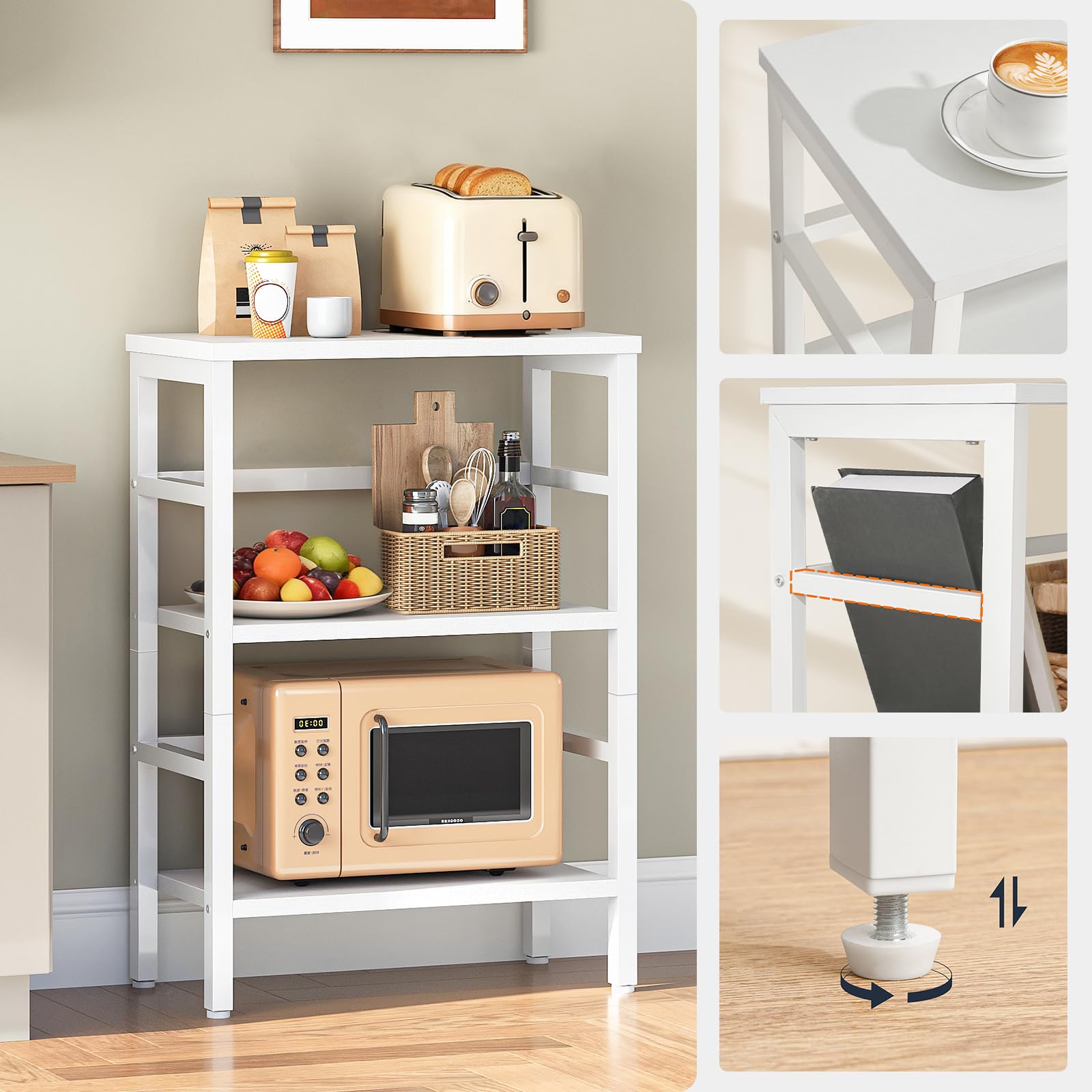 HOOBRO Estantería de Escalera, Estantería para Discos, Librería de 3 Estantes, Estantería para Plantas, Estructura Metálica, Sala de Estar, Dormitorio, Blanco EWT86CJ01G1