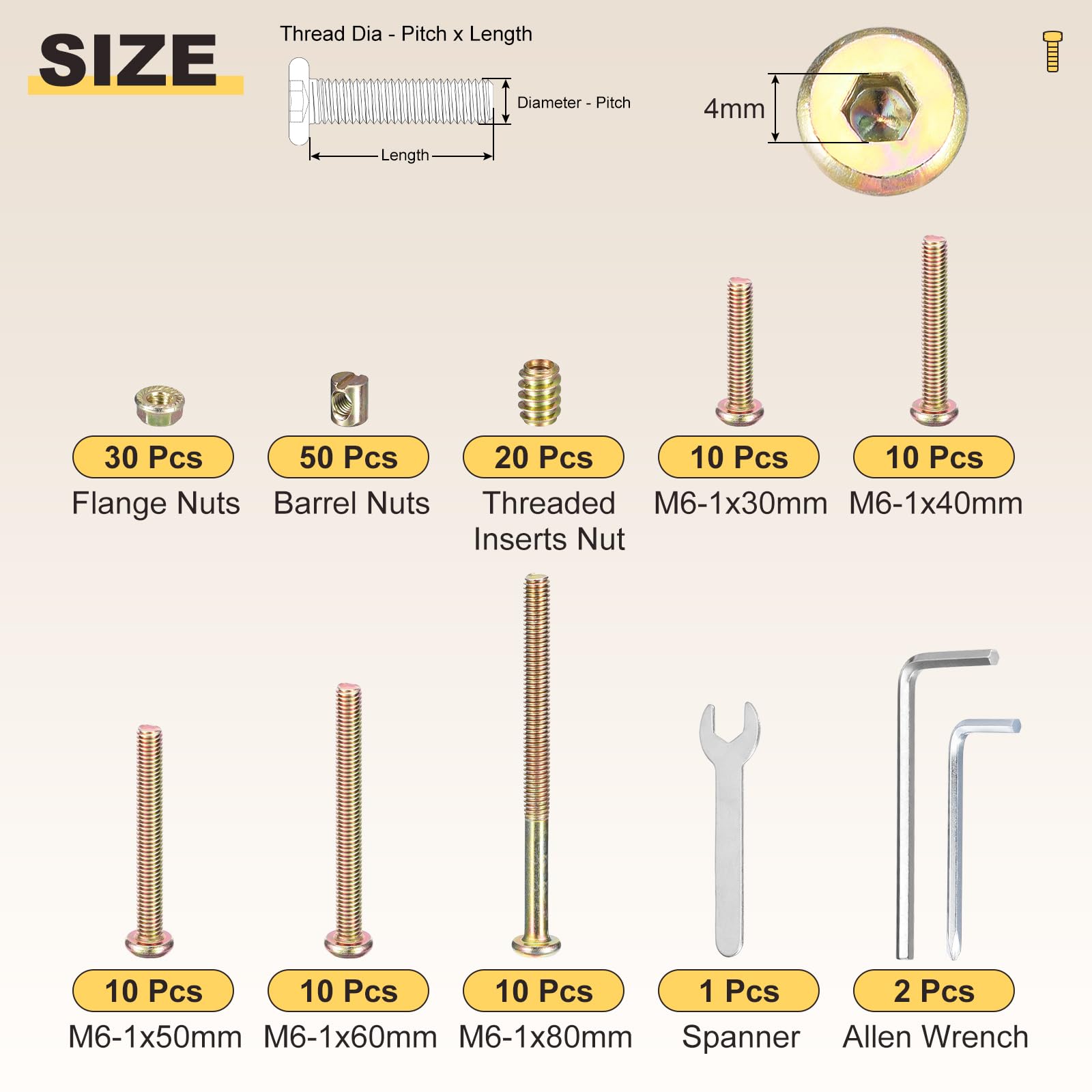 METALLIXITY Connector Bolt Hardware Replacement Kit(M6-1x30/40/50/60/80mm) 150Pcs - Image 2
