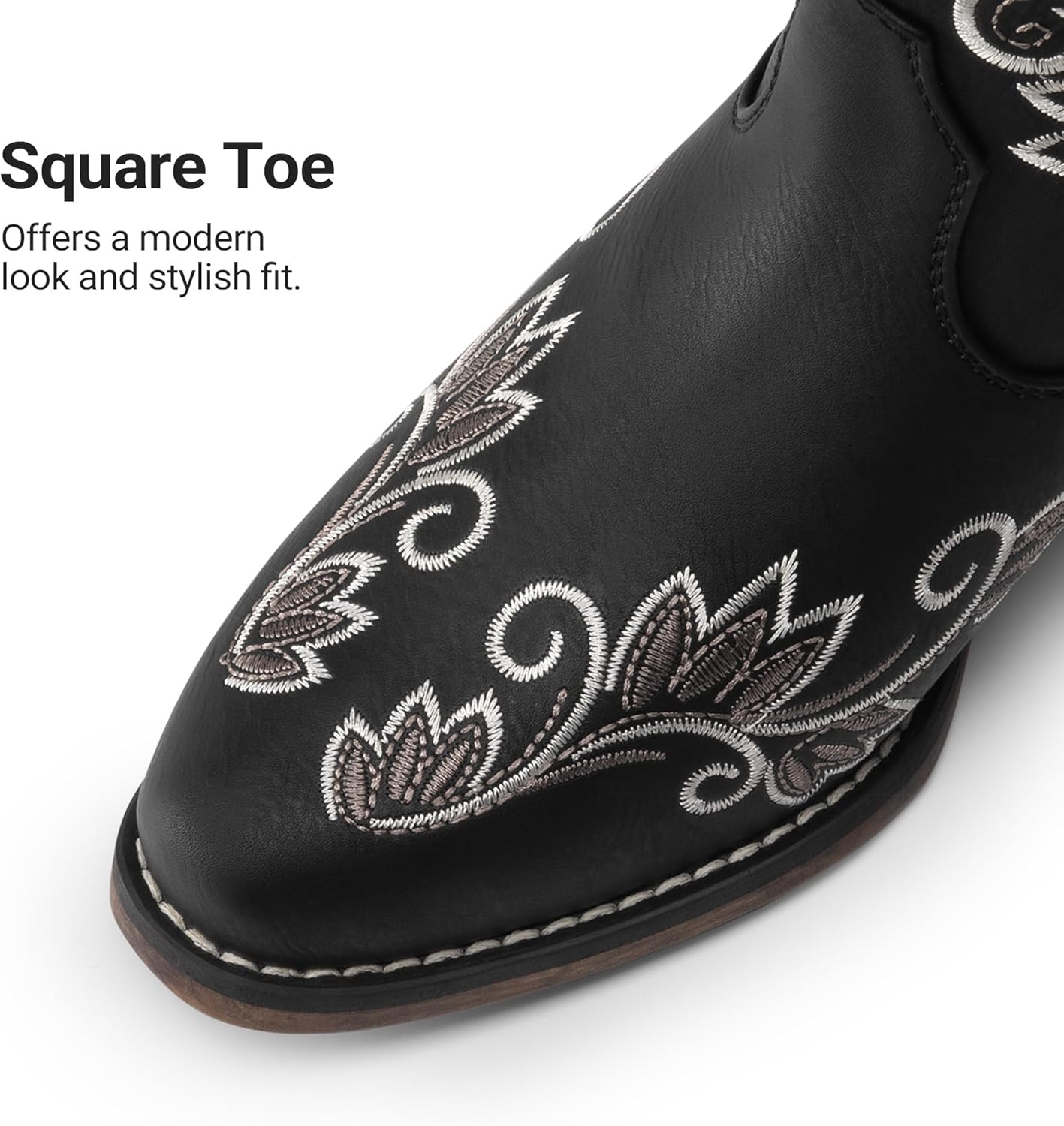 DREAM PAIRS Women's Cowboy Cowgirl Western Mid Calf Boots Square Toe Embroidered Stitched Pull On Country Boots with Low Chunky Heel - Image 5
