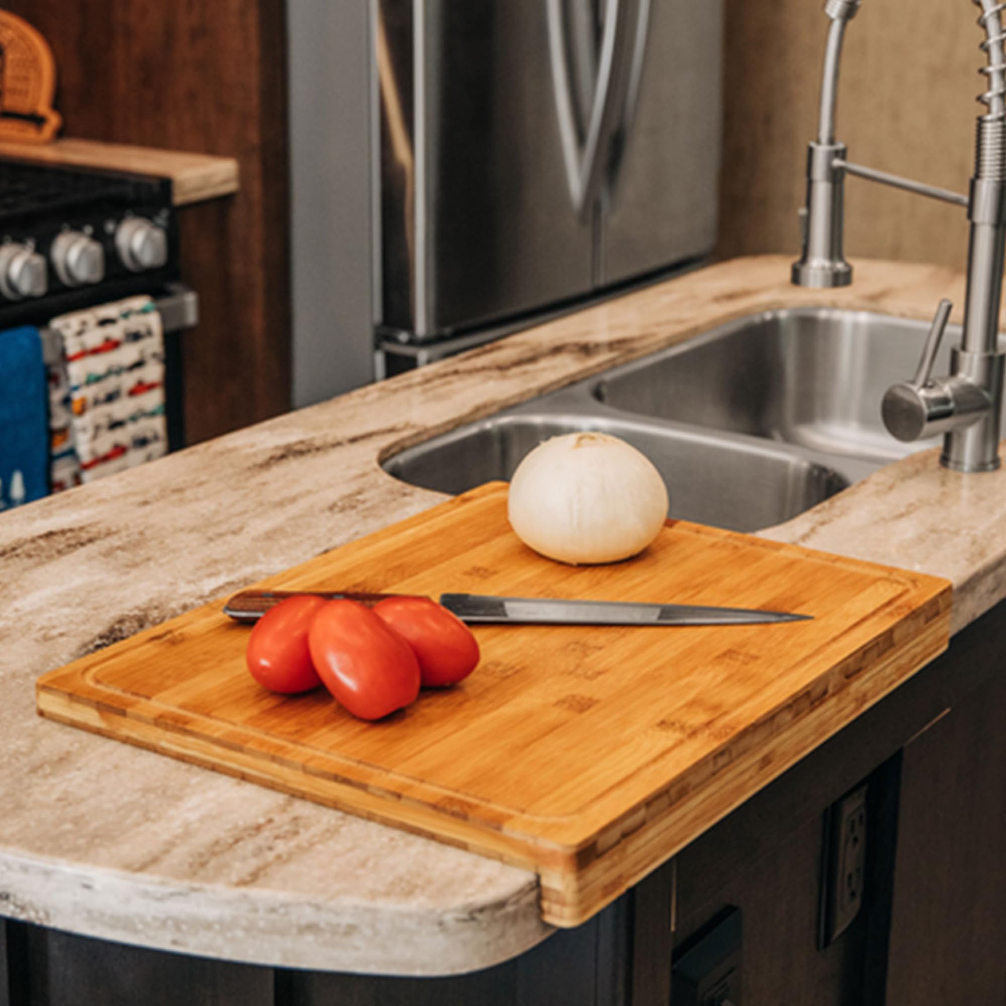 Amazon.com: Camco Bamboo Cutting Board with Counter Edge | Perfect