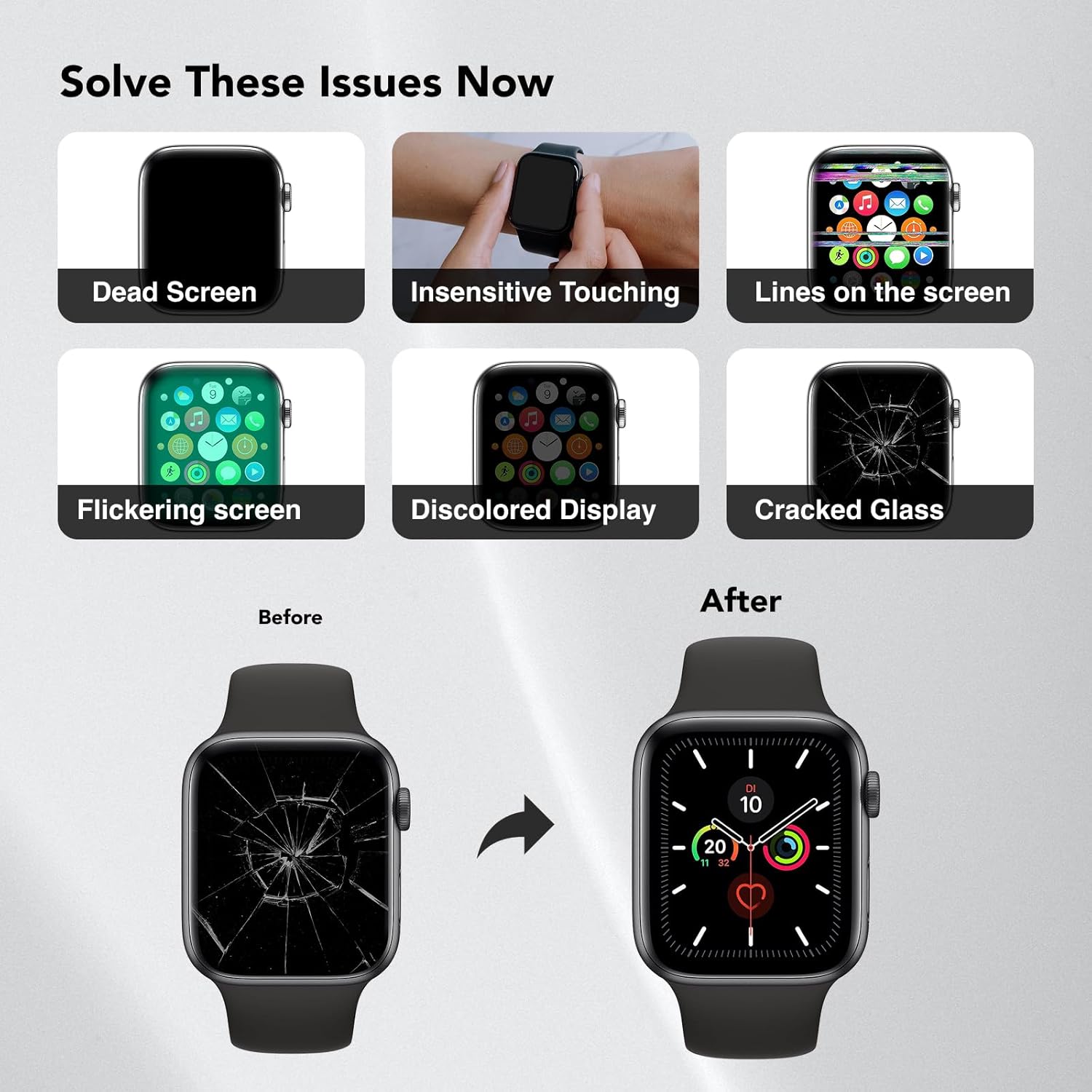 Mail-in Repair Service with Original OEM Pull Screen for Apple Watch Series 5 (40MM) Display Digitizer LCD Screen Replacement Touch Assembly A2092 A2094 A2156 with Install Service