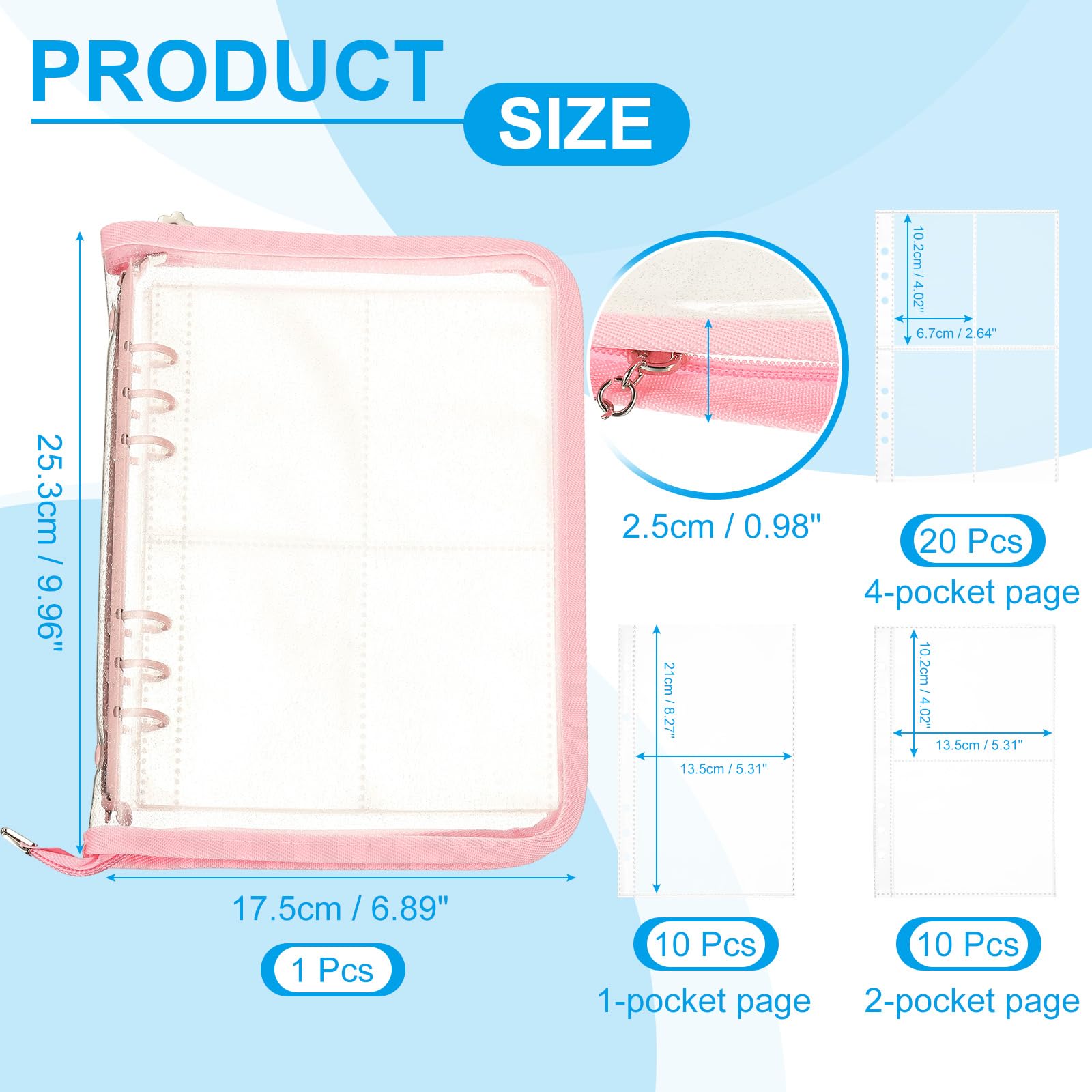 PATIKIL Sticker Organizer Binder, Reusable A5 Sticker Album Collecting Book Glitter Cover Zipper Binder with 220 Pocket, Pink - Image 2