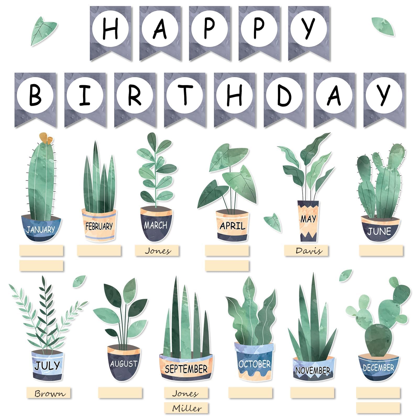 Plant Birthday Bulletin Board Set Boho Plant Classroom Bulletin Board Decor Happy Birthday Banner Cutouts Poster Accents for School Wall Classroom