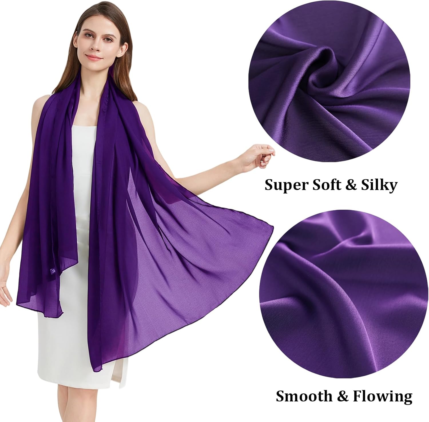 100% Mulberry Silk Scarf-Long Large Silk Neck Scarf Hijab Shawl for Women Travel Wrap - Image 2