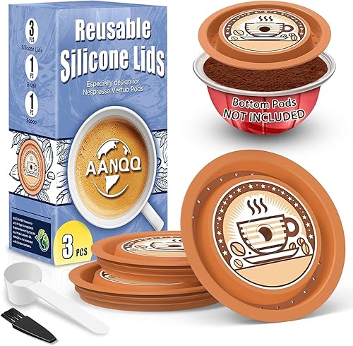 AANQQ Tapas reutilizables para cápsulas Nespresso Vertuo, 3 piezas de tapas de silicona de grado alimenticio para cualquier tamaño de cápsula