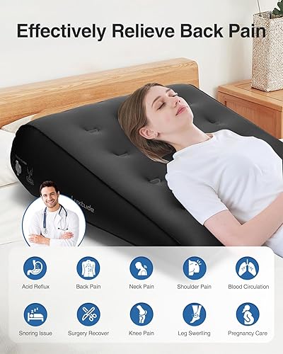 Miniatura 6 de Luxtude Almohada inflable de cuña para dormir, almohada de cuña de viaje para aliviar el dolor de espalda, soporte de elevación de pierna y rodilla,