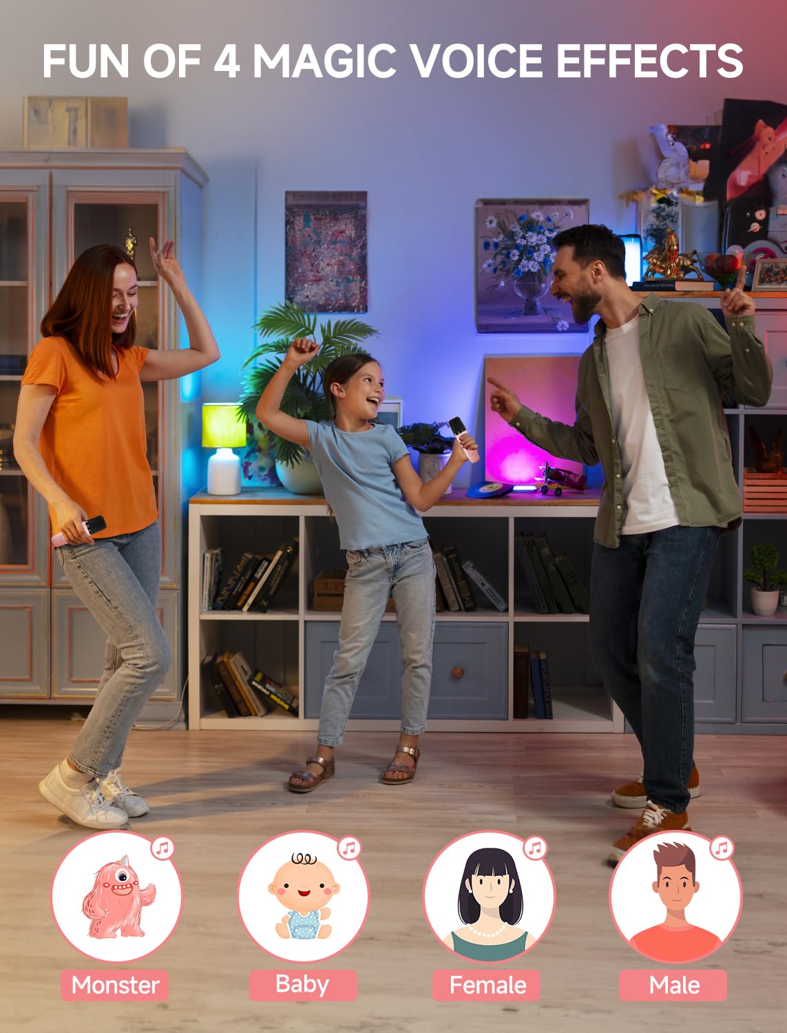 Karaoke-Maschine für Kinder und Erwachsene, tragbarer Mini-Bluetooth-Lautsprecher mit 2 kabellosen Mikrofonen, LED-Leuchten für TV, Heimparty, Kindergeschenk für Mädchen, Jungen, Familie, Party,