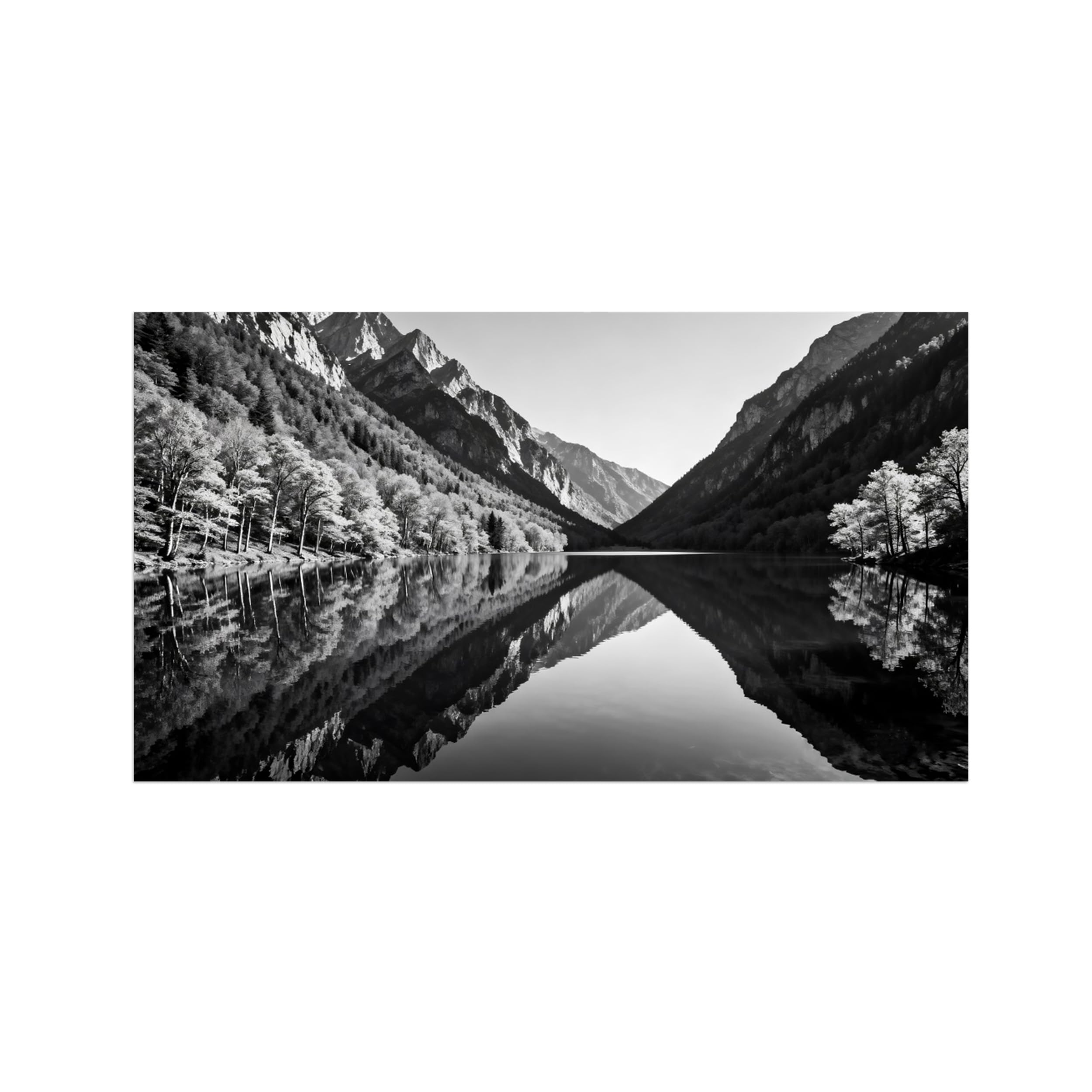 Lake Mountain No.5 Black White Landscape Wall Art Prints 40x70cm Unframed