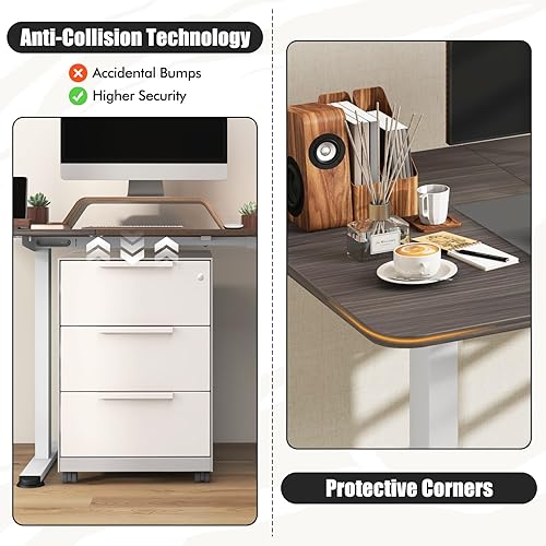 Miniatura 9 de Tangkula Escritorio eléctrico grande de pie de 55 x 28 pulgadas, escritorio de pie ajustable en altura con potente motor y diseño anticolisión,