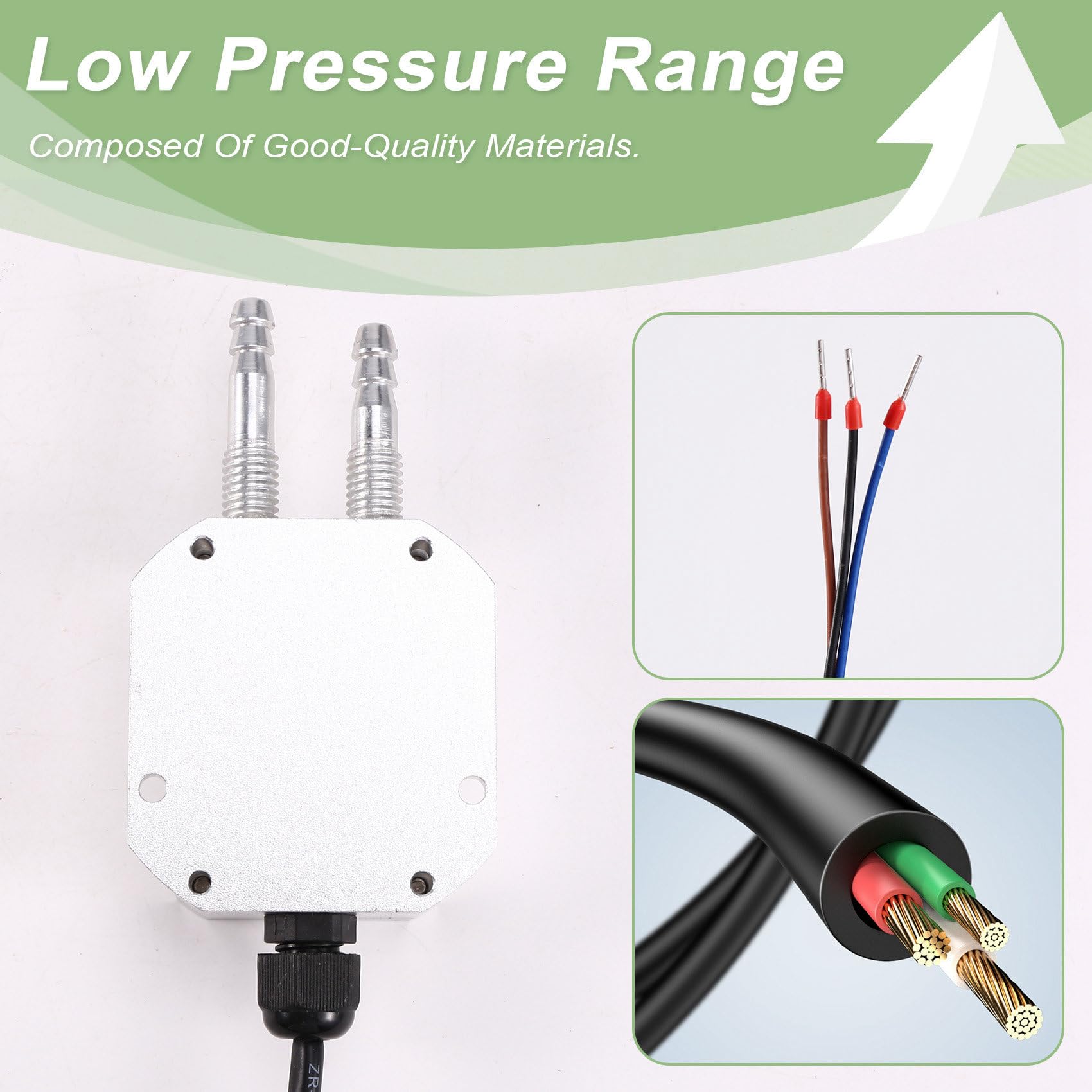 Transmisor Diferencial de Presión de Aire y Viento Sensor de Presión Diferencial 4-20 MA 0-10 V 2 KPa Herramientas para Sensores de Presión