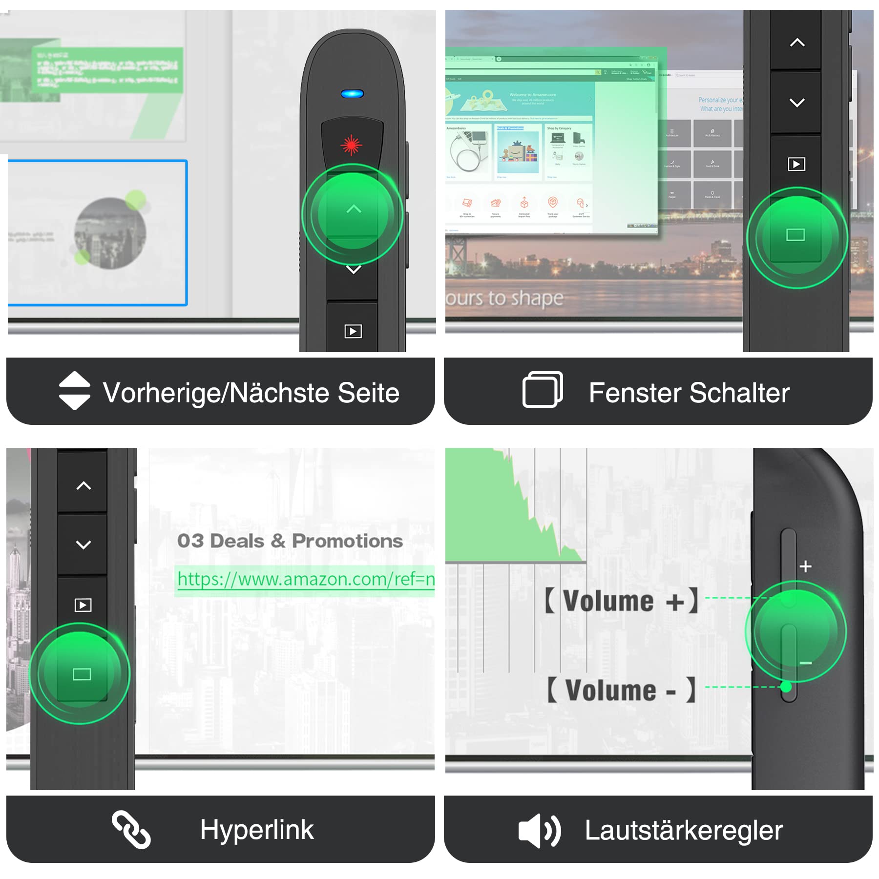 HASACOOL Presenter, Grün Licht Pointer für präsentationen, 2,4 GHz Wireless Powerpoint Fernbedienung, Wiederaufladbar Präsentationsfernbedienung mit Stiftclip für Windows,Mac IOS,Android,Vista,Linux
