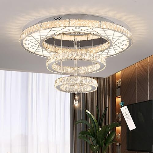 Miniatura 3 de Candelabros modernos de 32 pulgadas de ancho para sala de estar, luces de techo de cristal montadas en plano, luz de techo para comedor, dormitorio,