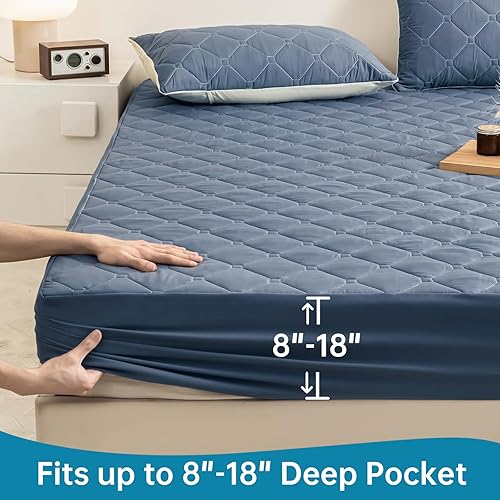 Miniatura 6 de Protector de colchón acolchado de tamaño individual, protector de colchón impermeable con bolsillos profundos elásticos de 17 pulgadas, a prueba de