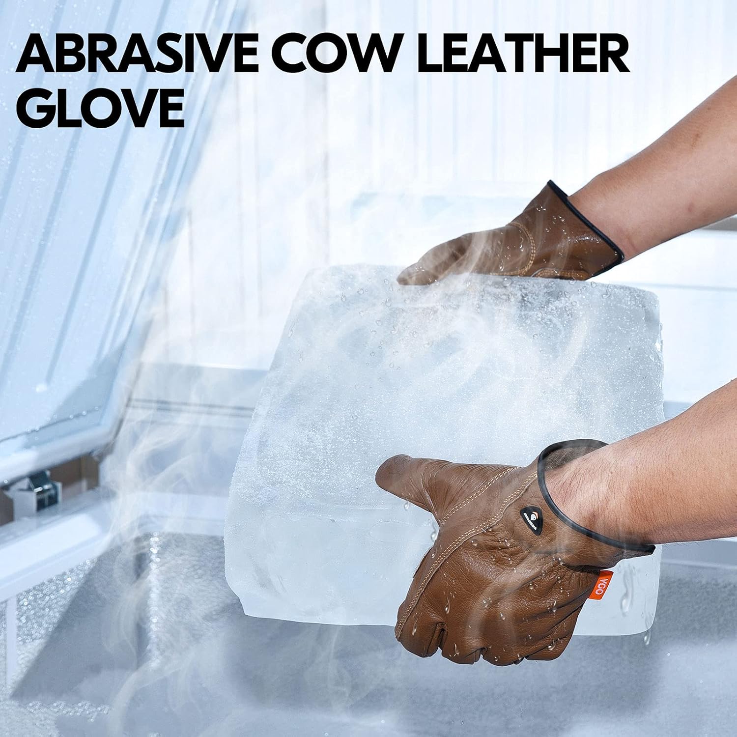 Vgo... 1-Pair Unlined Safety Cow Grain Leather Work Gloves Men, Rigger Gloves, Builder Gloves, Water Resistant, Palm Patched (Size L, Brown, CA9597WP)