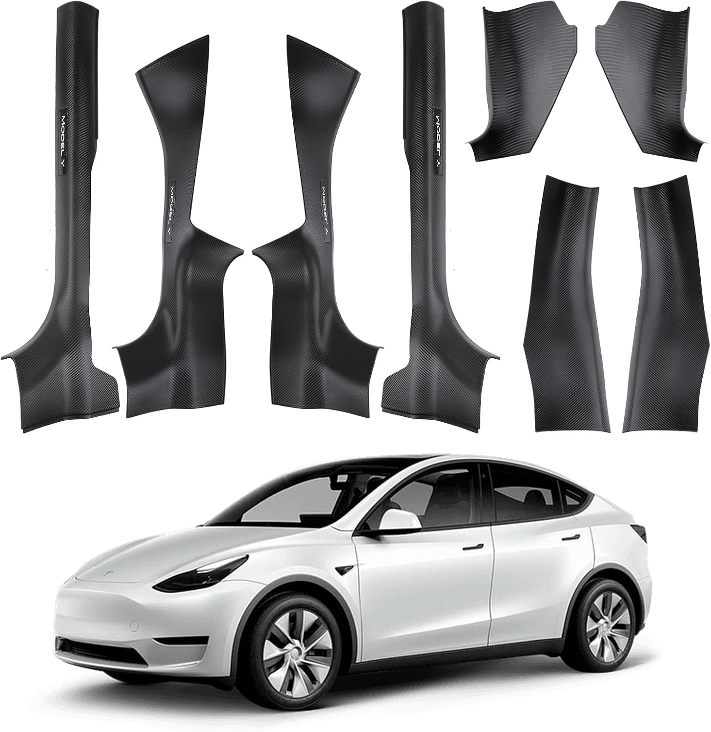 Door Sill Guards for 2025 2026 Tesla Model Y Juniper – 8PCS ABS Door Sill Protector Anti Scuff Waterproof No Drill Installation Carbon Fiber Pattern