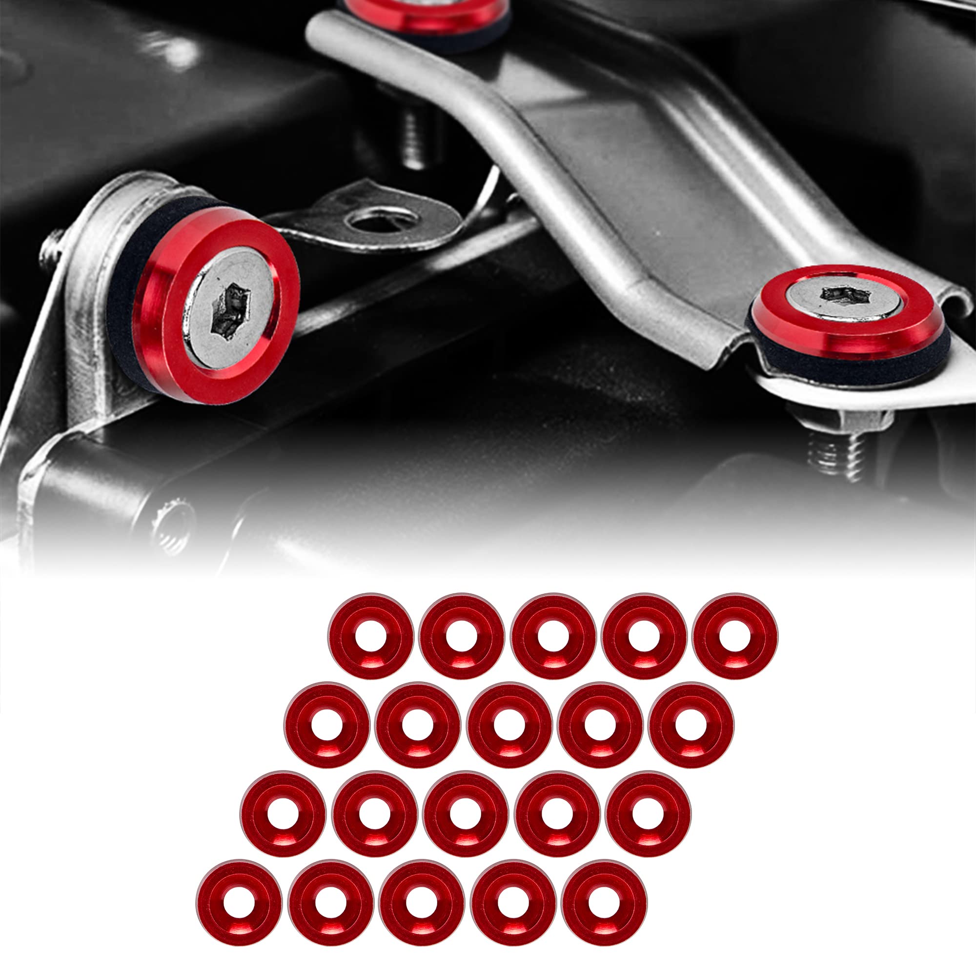 Rolling Gears M6 x 18mm Anodized Aluminum Washer and Bolt Kit – 20-Piece Set for Fender Flares, Bumper, Mud Flaps, License Plate, Engine Bay Fasteners