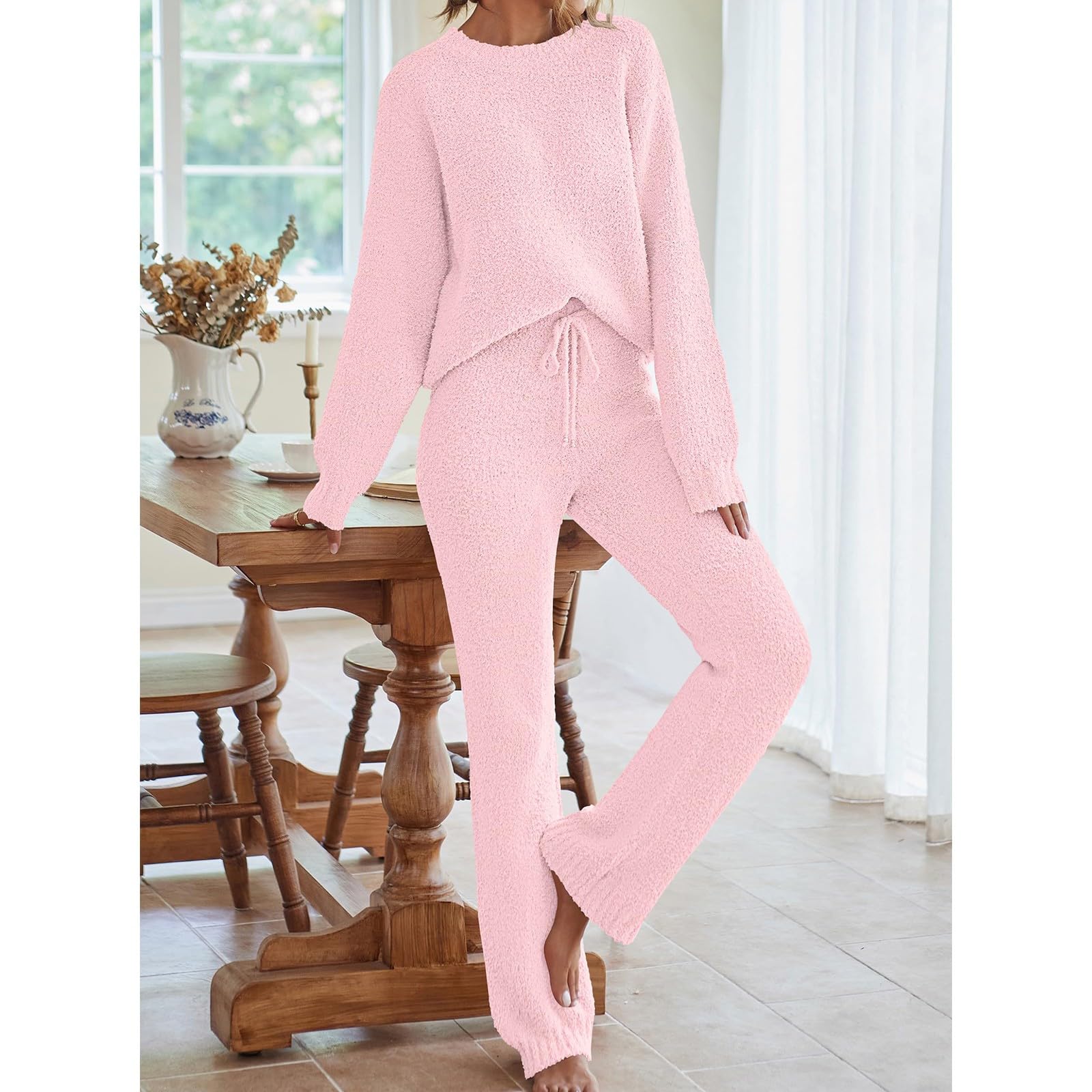 Completo Palestra Donna 2 Pezzi Completi Da Ginnastica Manica Lunga Girocollo Completo Palestra Tuta Sportiva Elegante Set Top E Pantaloni a Gamba Larga Tute Per Jogging Yoga Fitness Da Casa Autunno