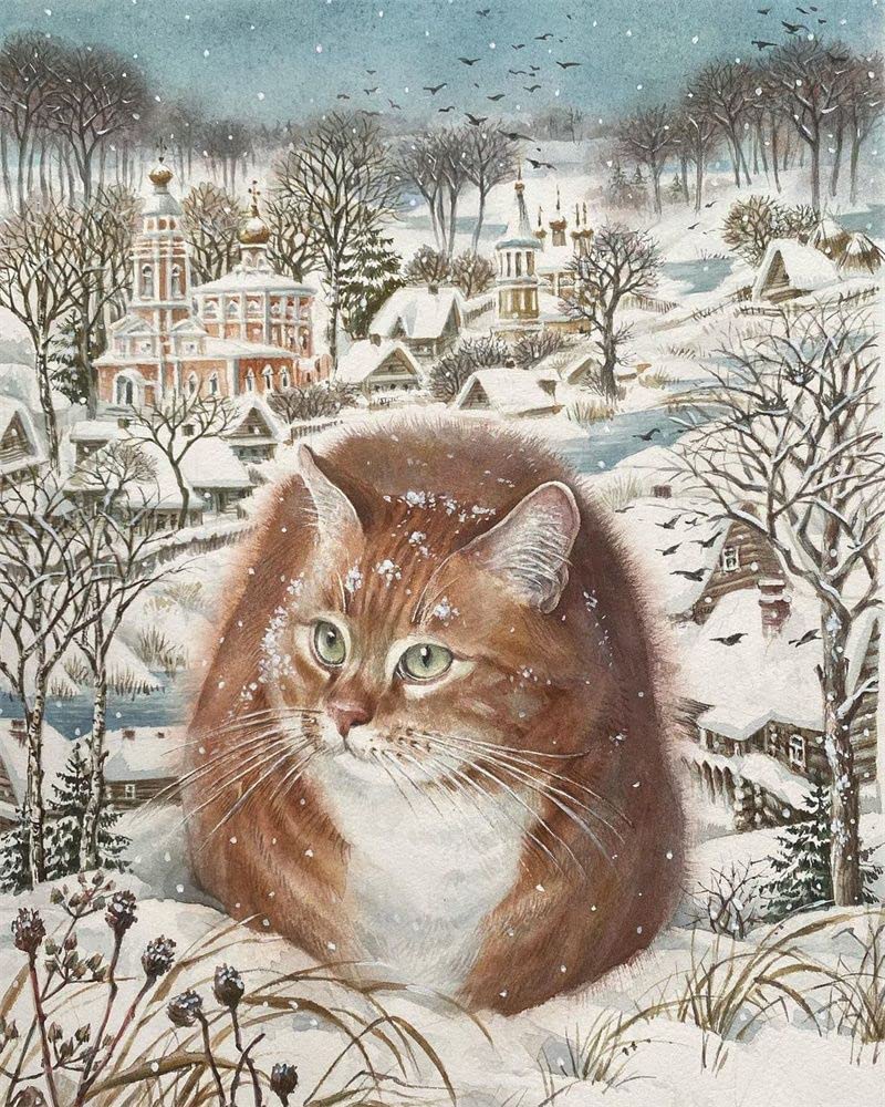 Amazon | LovetheFamily 寒さに強い雪山茶猫です 数字油絵 数字