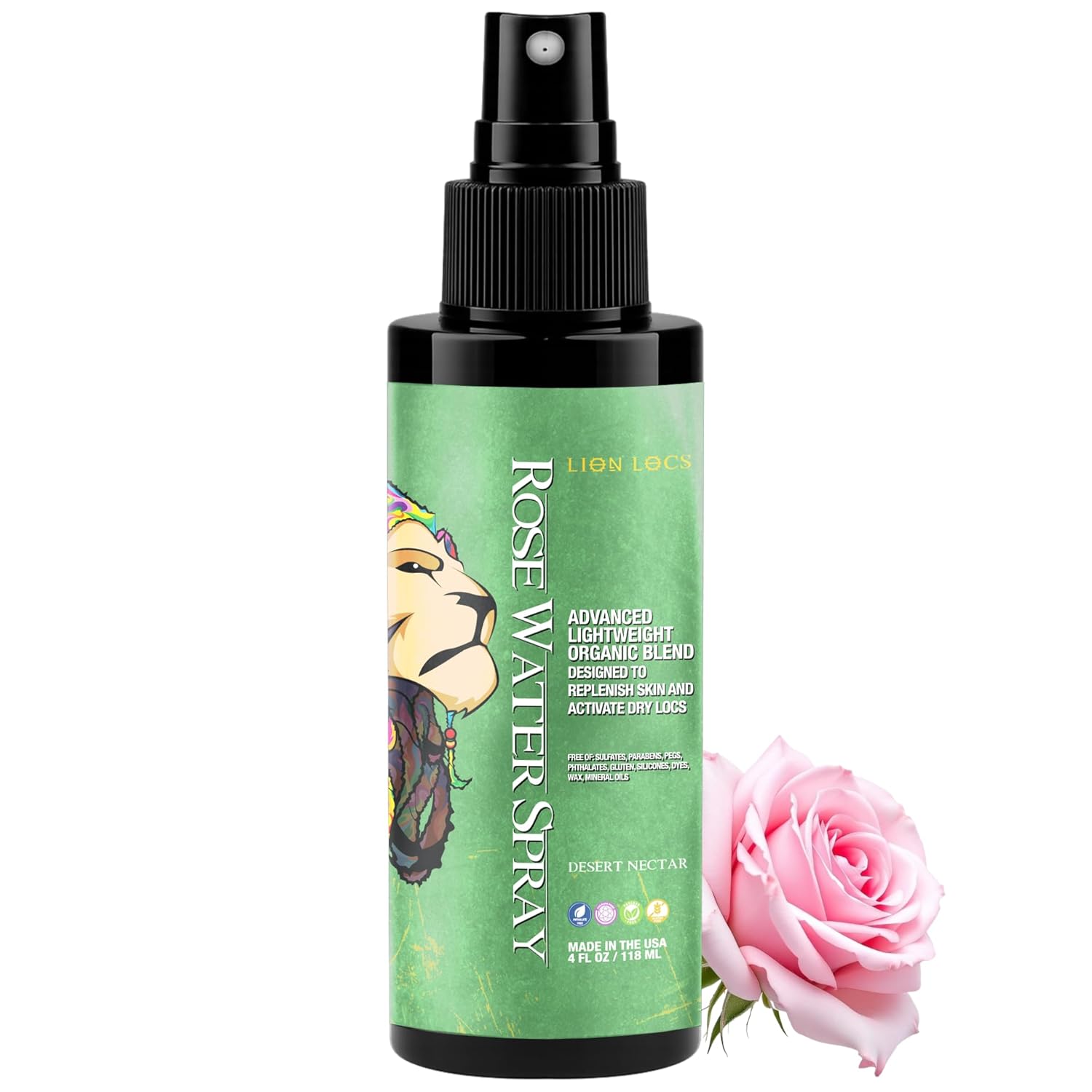 Lion Locs Rosewater Moisturizing Spray for Locs and Skin | Organic Vegan Conditioner Rose Water for All Hair Types.