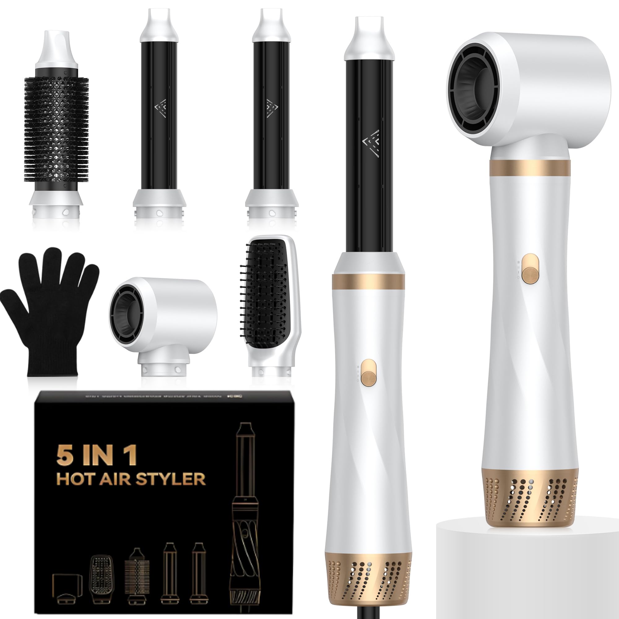 Hairstyler 5 in 1, [110.000 U/min] Hair Styler Set et Brosse Soufflante, [350g] Haarstyler Multistyler pour Boucler et Lisser en Douceur, Föhnbürste Coffret pour Coiffage Quotidien