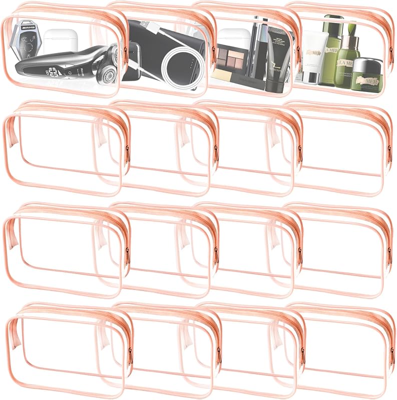 Necessaires transparentes YedsIntu de PVC com zíper, laranja, Pacote com 16