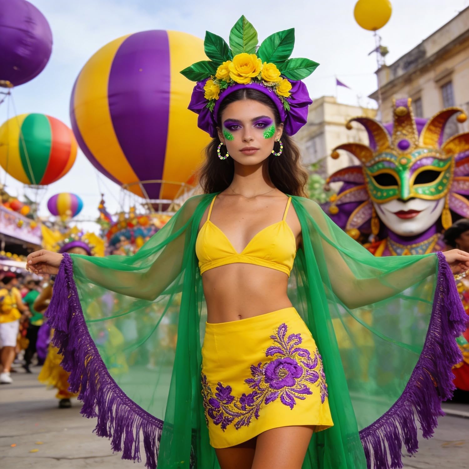 Mardi Gras Beaded Earrings for Women Green Purple Gold Beads Hoop Earrings Fat Tuesday Carnival Statement Earrings Holiday Party Jewelry Gift - Image 3