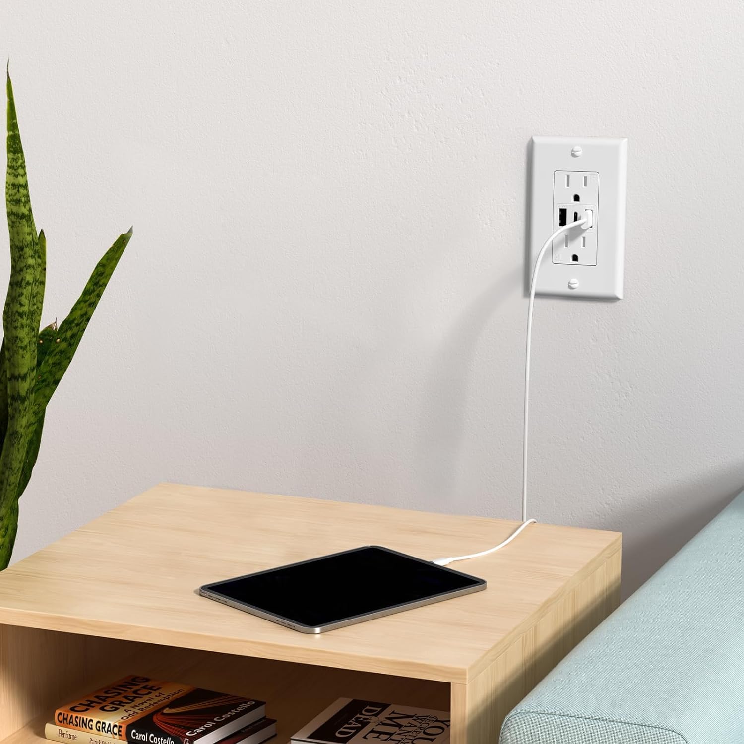 Amico 6.0A USB Outlet 6 Pack, 3-Port 30W Wall Outlets with 2 Type A & 1 Type C, 15 Amp Receptacle Plug, Tamper Resistant Receptacle, Wall Plate Included, ETL Listed, White