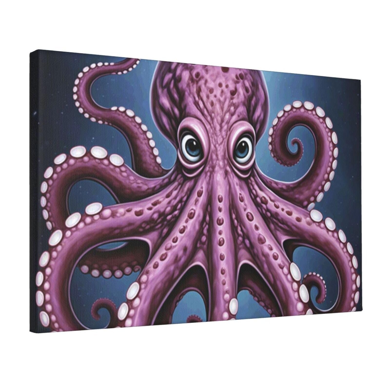 Fodpand Purple Octopus Unframed Canvas Wall Art,Modern Posters Print Wall Decor Canvas Oil Painting For Bedroom Living Room Bathroom Wall Hanging Artwork Ready To Hang 12"X18"