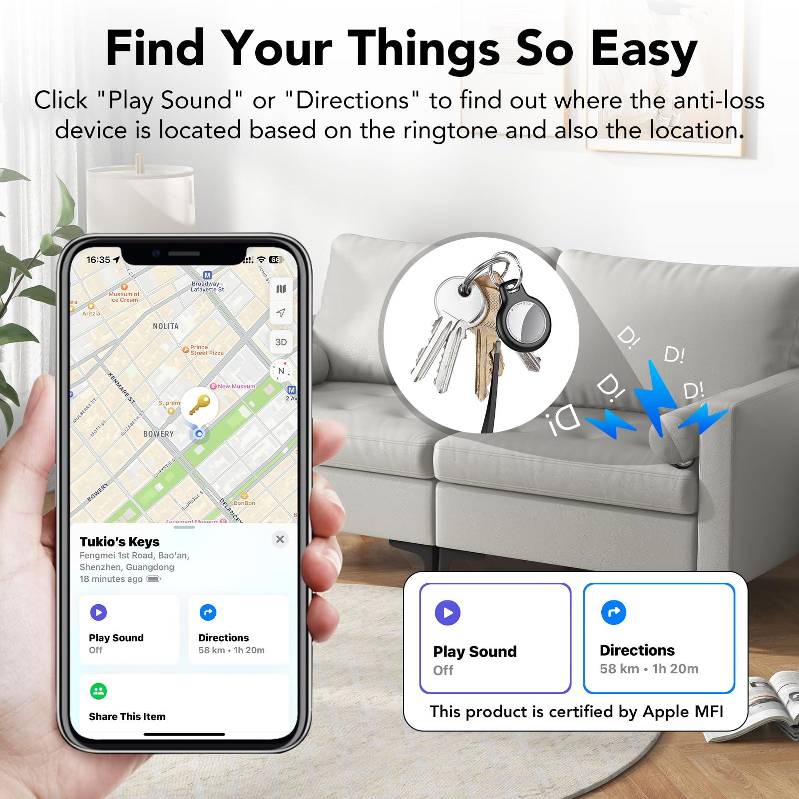 Tukio Air Tracker Tags 4 Pack Blu, Smart Air Tracker Localizzatore Funziona con Apple Dov'è App (solo iOS),5.3 Bluetooth Tracker Trova Oggetti per Chiavi,Bagagli,Valigie, Air Tag Batteria Sostituibile