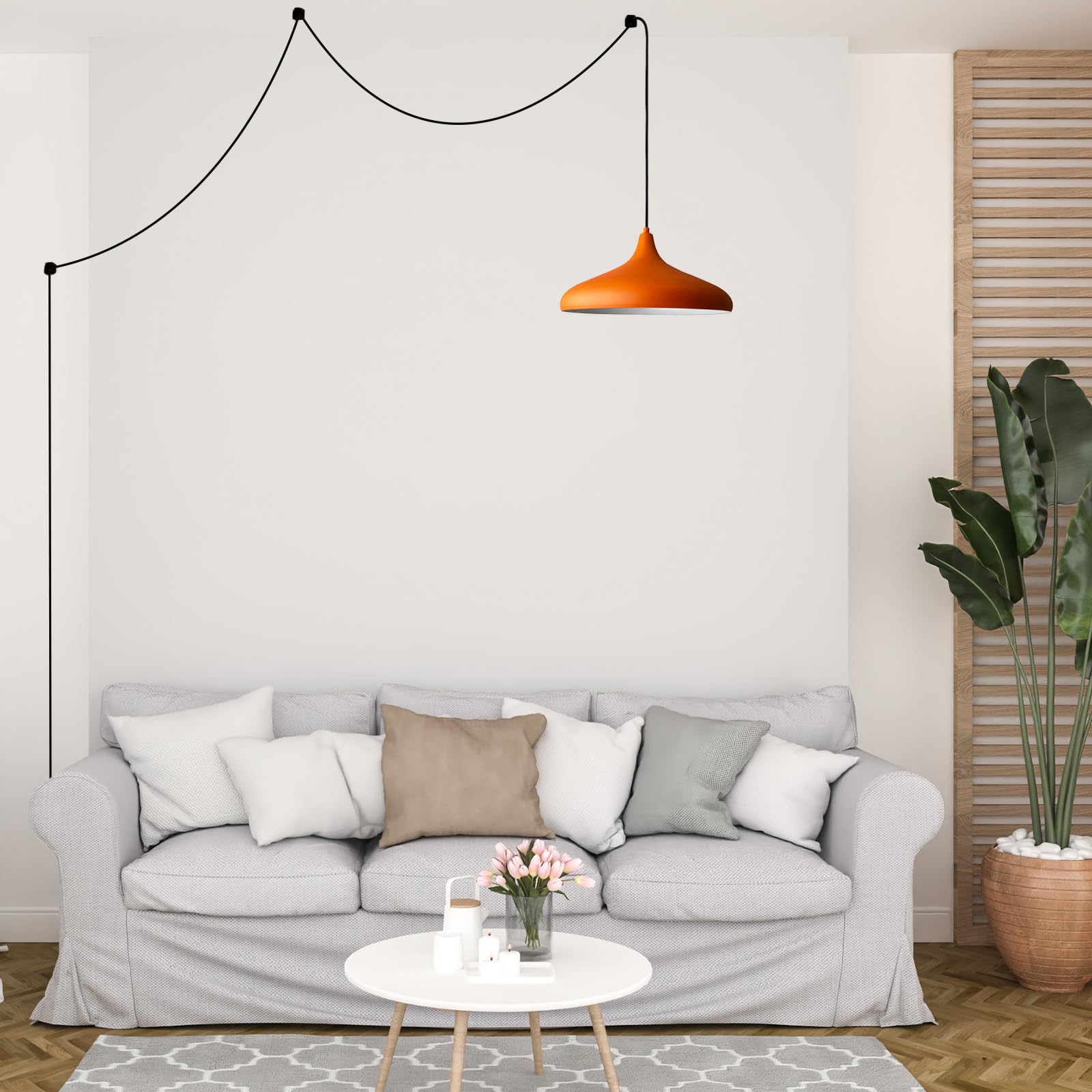 bamyum Lampadario a Sospensione con Spina, Lampadario Cucina 35 cm, Lampada da Soffitto con 450 cm Cavo, Lampadario a Sospensione, Lampada per Isola da Cucina in Metallo, Lampadario Arancione