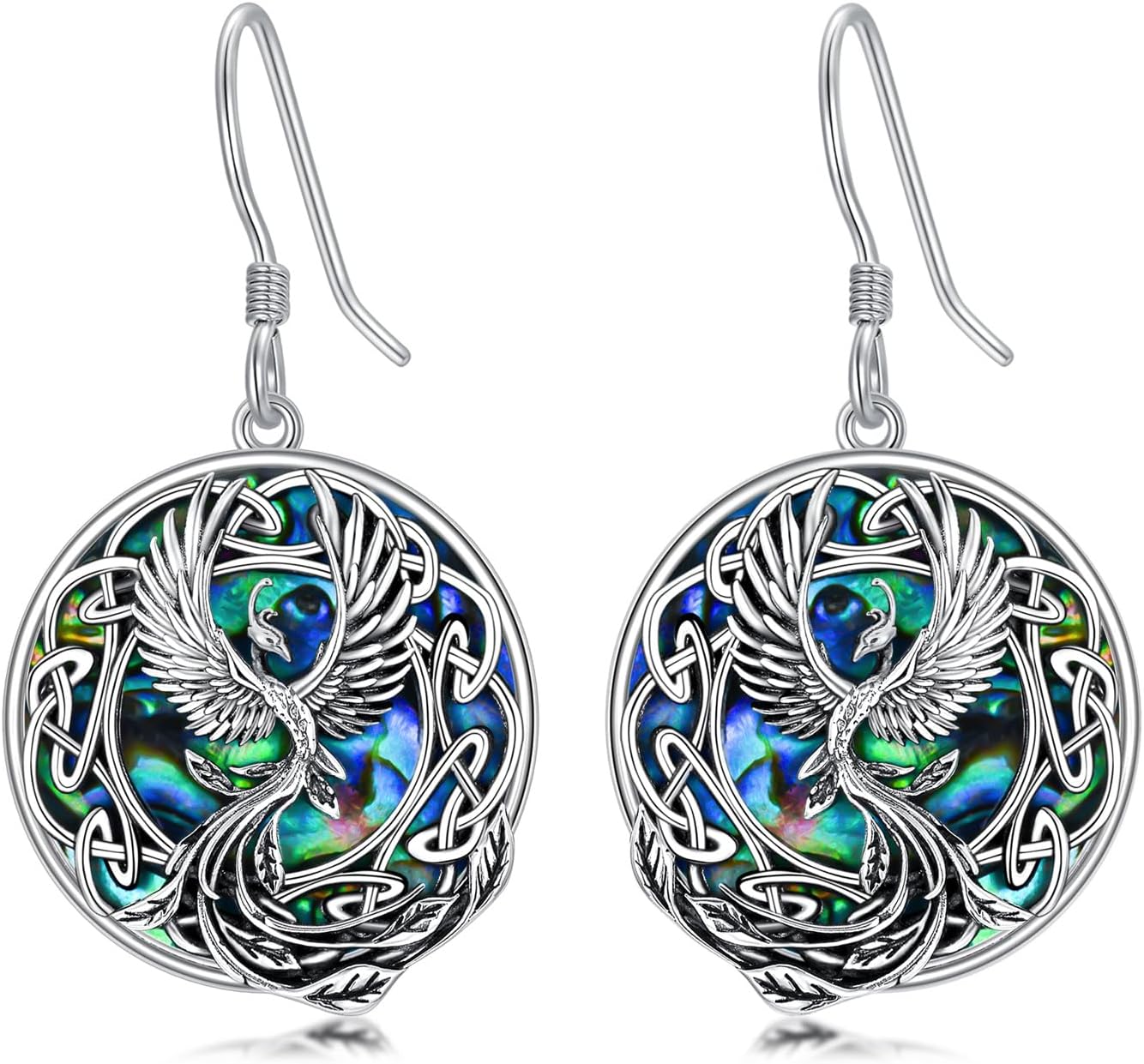 POTOP Phoenix Earrings 925 Sterling Silver Celtic Dangle Earrings Abalone/Black Agate Phoenix Rising Jewelry Christmas Gifts for Women Mom Sister Wife Girlfriend Nana Grandma