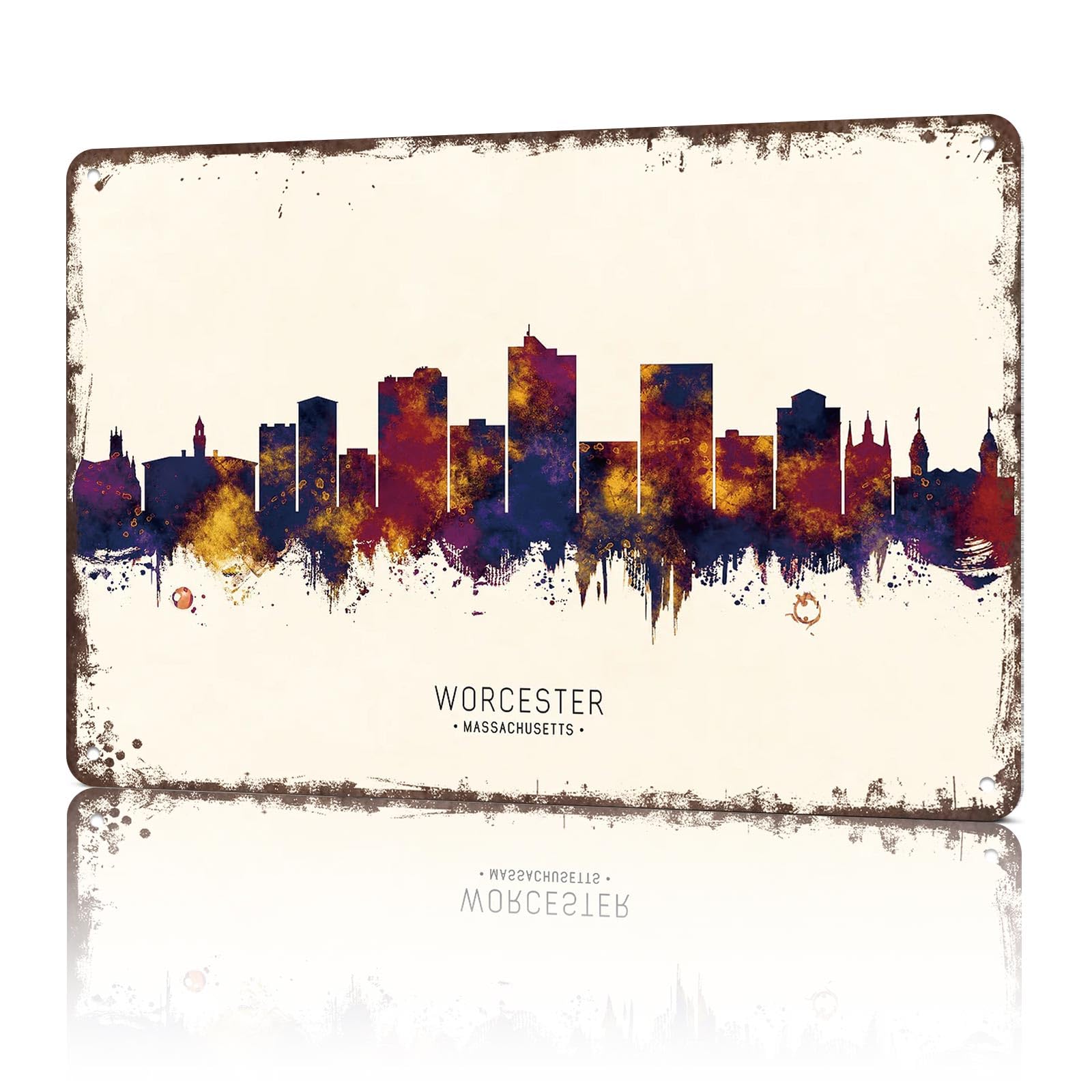 KWQDOZF Funny Signs Posters Worcester MA Skyline Wall Art Sign for Bedroom Dorm Home Garage Bar Decor 8X12inch