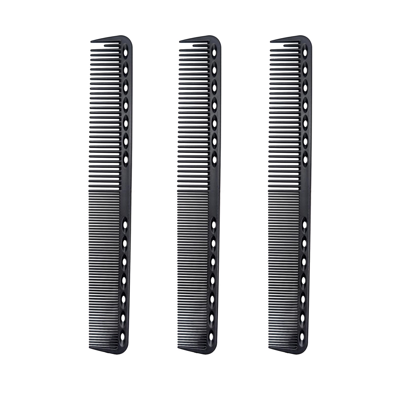 3pcs Professional Styling Fine Cutting Combs 7 Inch Carbon Fiber Anti Static and Heat Resistant Comb for Salon and Home, Fine and Medium Tooth Comb for Men and Women (Black)