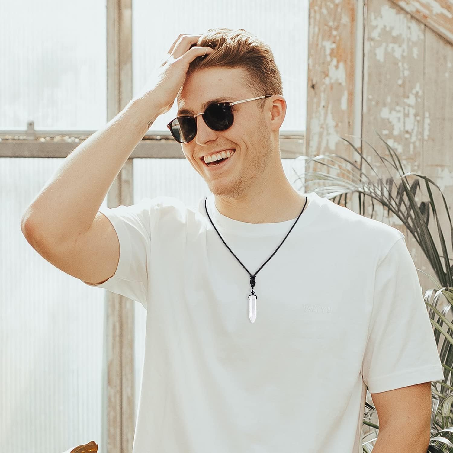 Hexagonal Crystal Points Pendant Necklace Black Obsidian Healing Stone Necklace Adjustable Rope Reiki Gemstone Necklace Handmade Jewelry for Men Women - Image 5