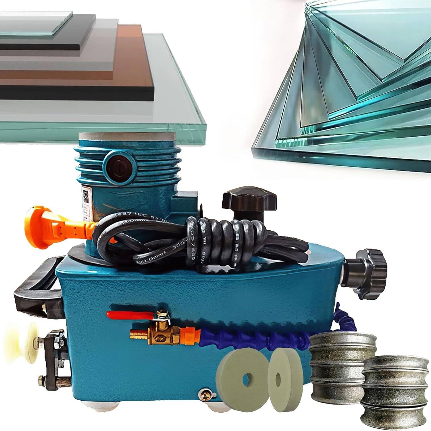 Electric Glass Polishing Machine, Straight Round Bevelled Glass Edging Grinder for Glass, Acrylic, Marble and Ceramic (Blue)