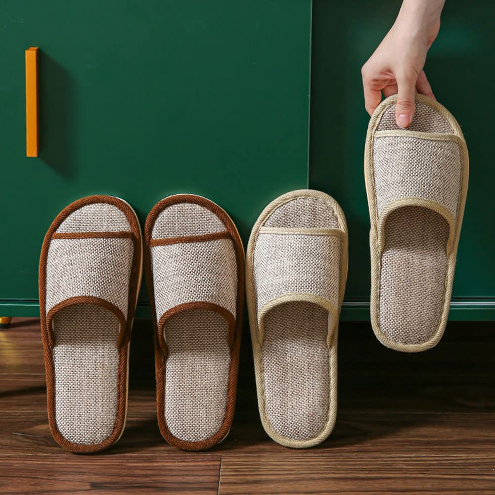 Set di 6 paia di pantofole in lino, per ospiti, con punta aperta, pantofole da bagno, antiscivolo, lavabili